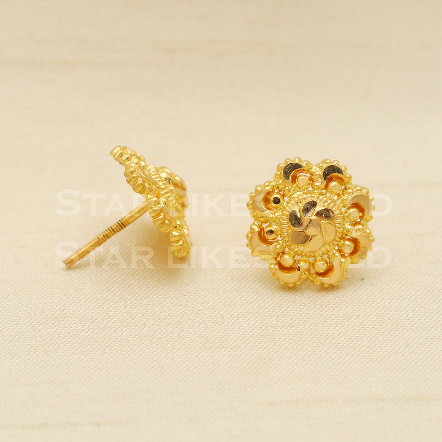 Stunning 22k 22 karat gold stud earrings jewelry, PR1137