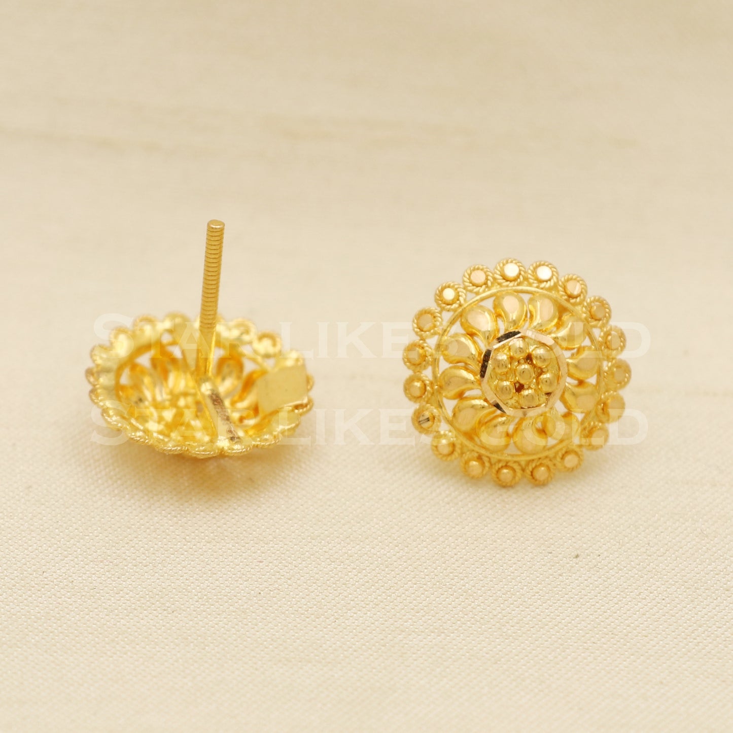 Stunning 22k 22 karat gold stud earrings jewelry, PR1138