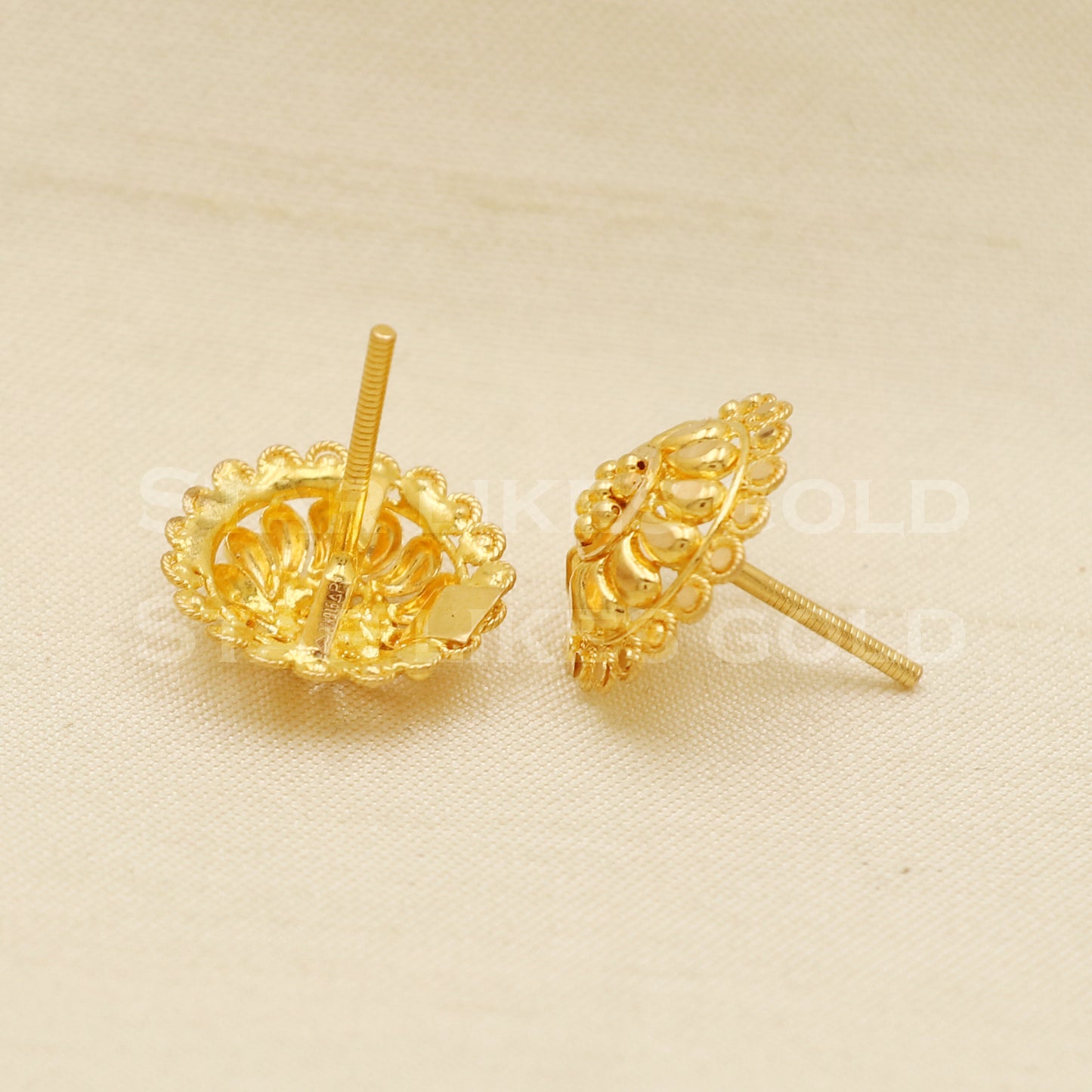 Stunning 22k 22 karat gold stud earrings jewelry, PR1138