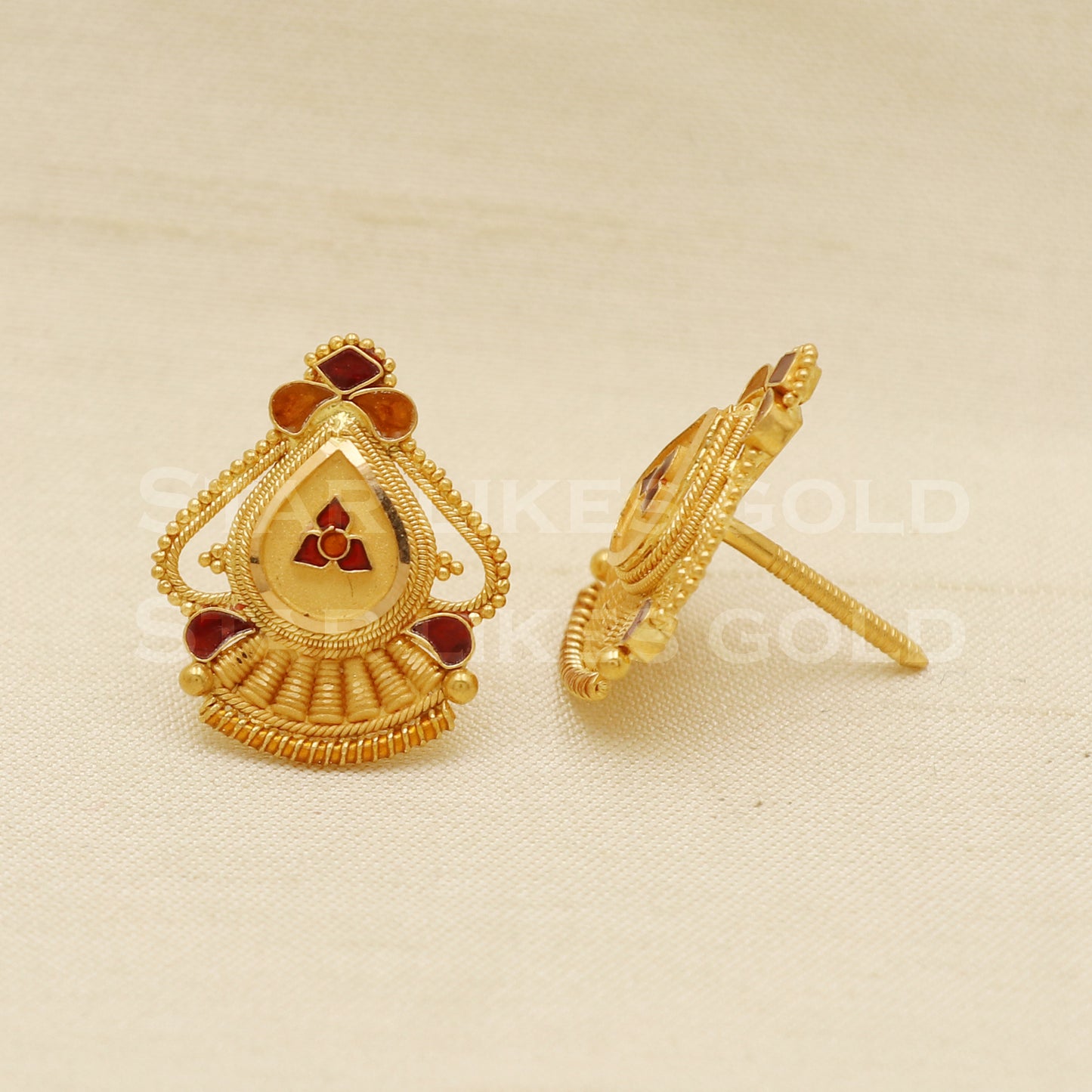 Stunning 22k 22 karat gold stud earrings jewelry, PR1139