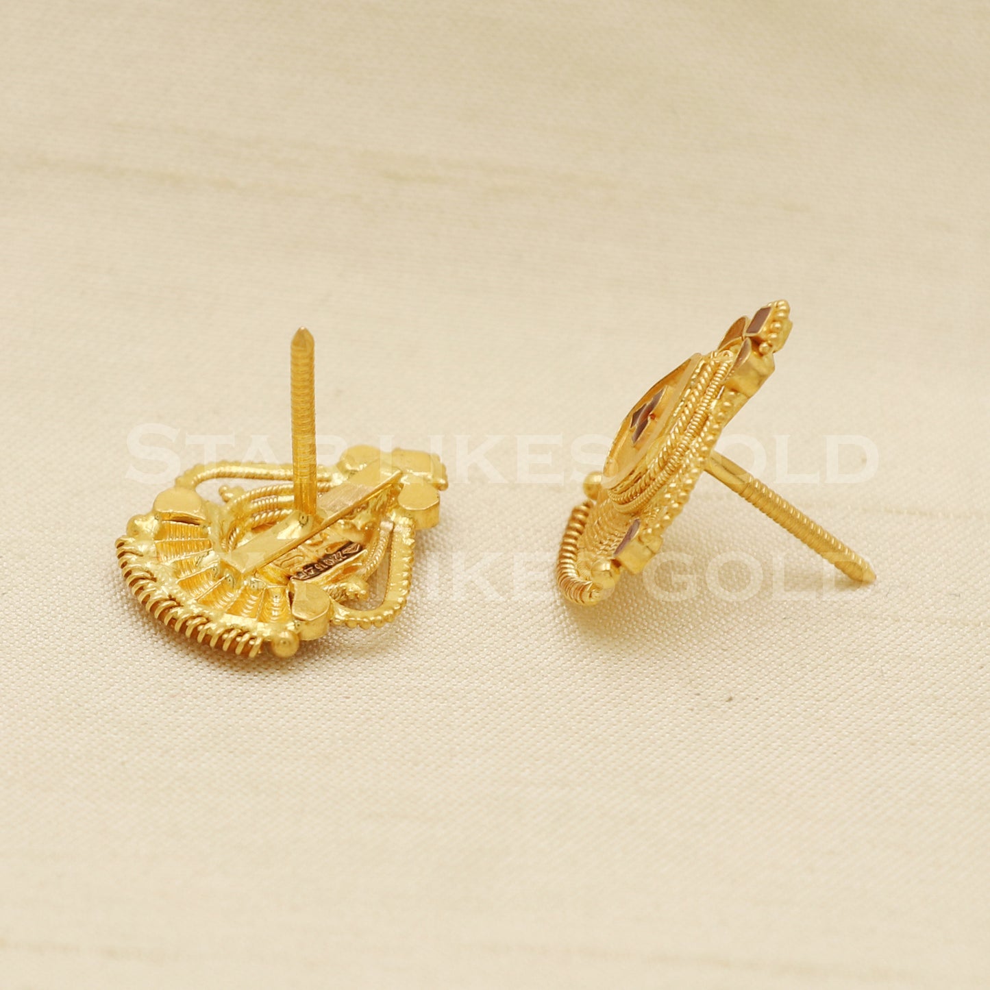 Stunning 22k 22 karat gold stud earrings jewelry, PR1139