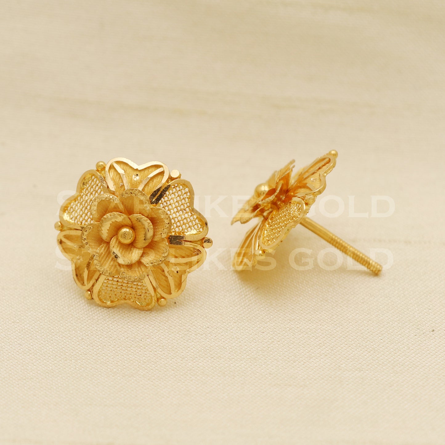 Stunning 22k 22 karat gold stud earrings jewelry, PR1141