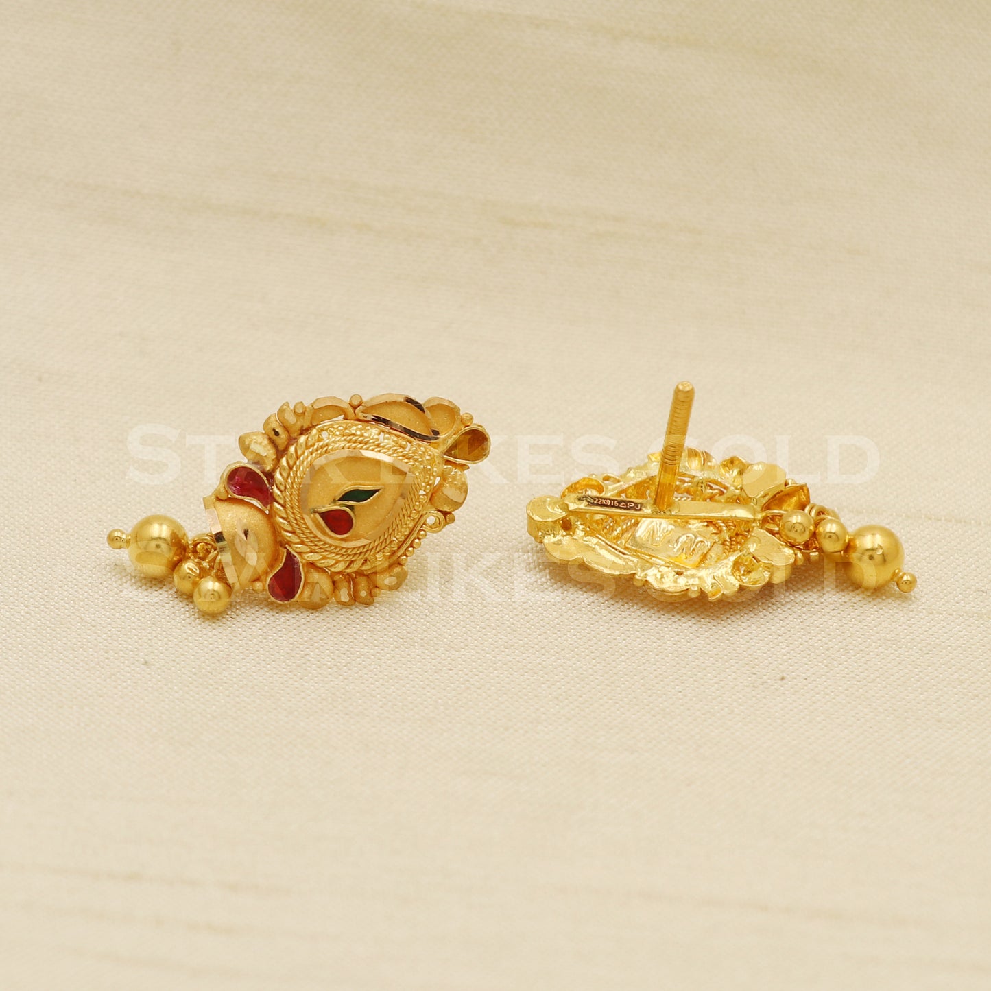 Stunning 22k 22 karat gold stud earrings jewelry, PR1143