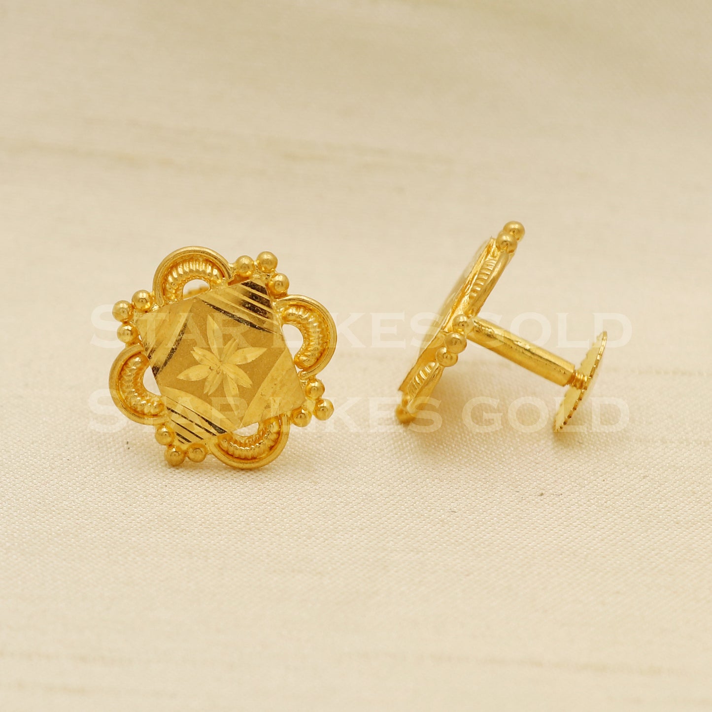 Stunning 22k 22 karat gold stud earrings jewelry, PR1146