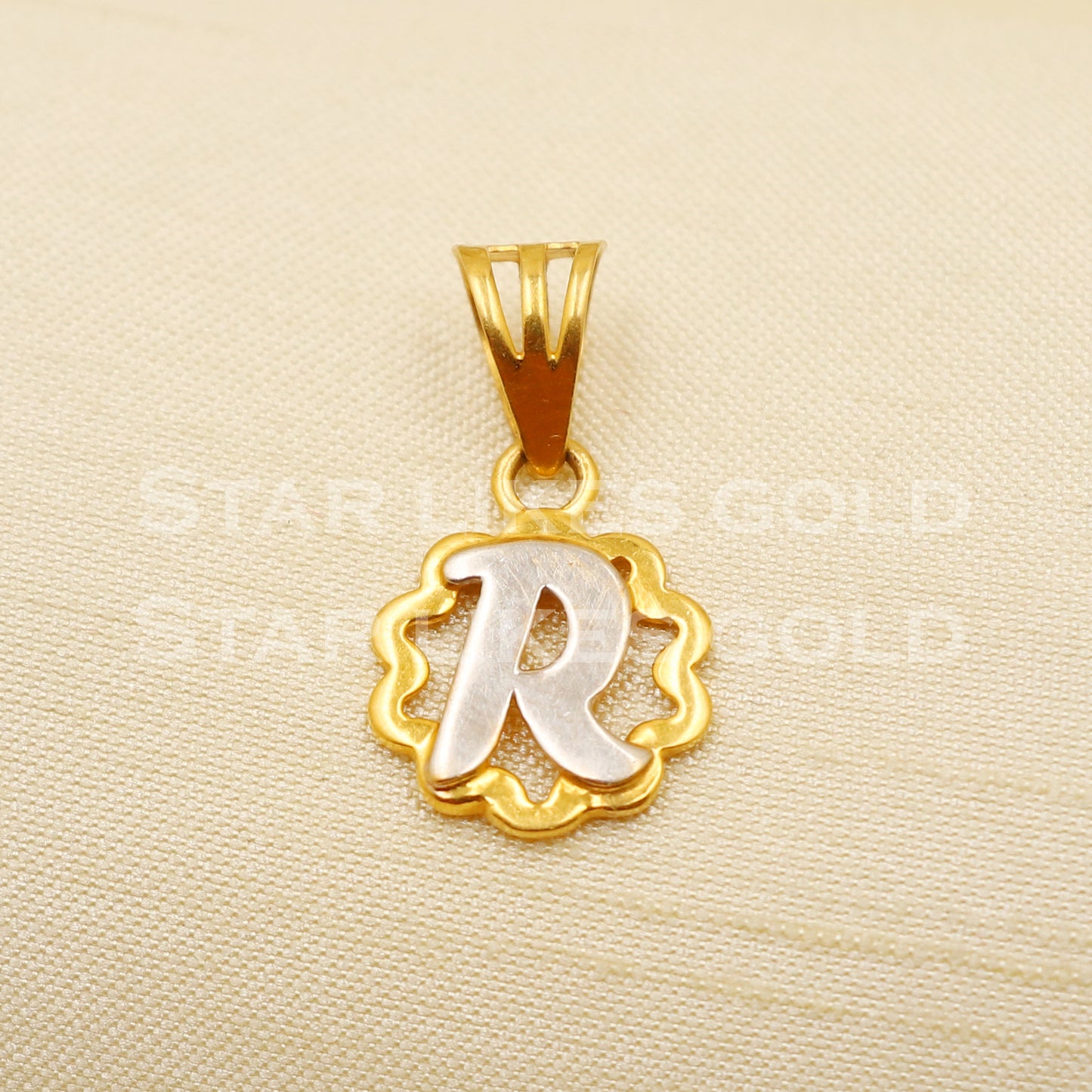 R Name Initials 22k Yellow Gold Handmade Pendant Jewelry, PR1162