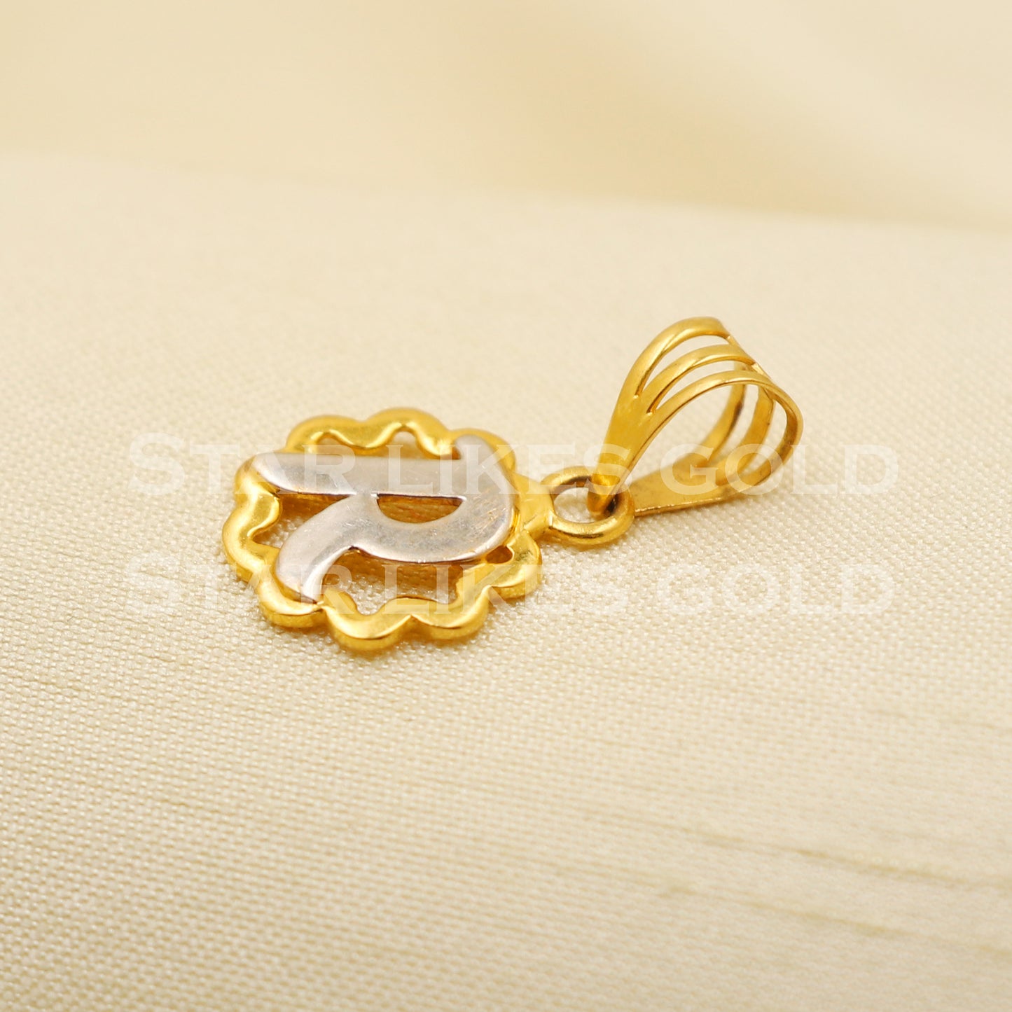 R Name Initials 22k Yellow Gold Handmade Pendant Jewelry, PR1162