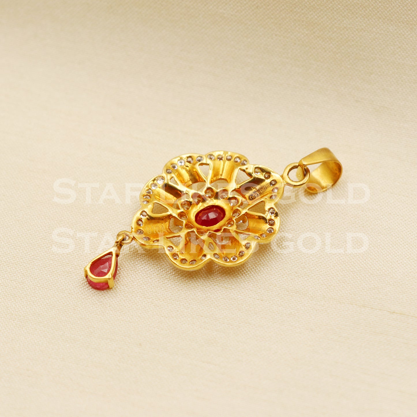 Zircon Ruby 22k Yellow Gold Handmade Pendant Jewelry, PR1175