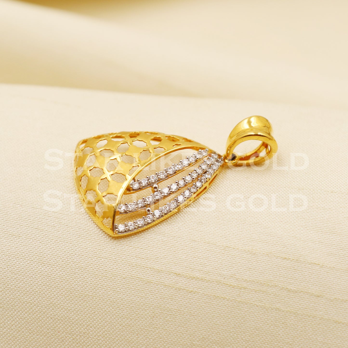 Zircon 22k Yellow Gold Handmade Pendant Jewelry, PR1176