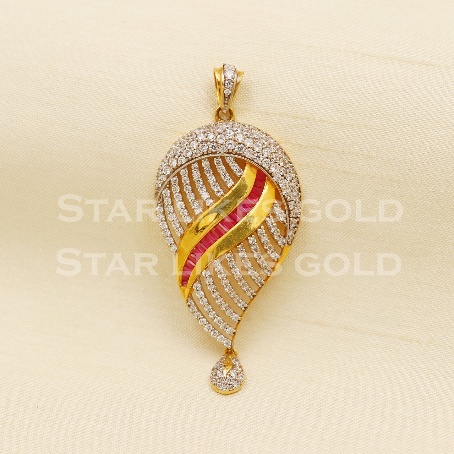 Zircon 22k Yellow Gold Handmade Pendant Jewelry, PR1178
