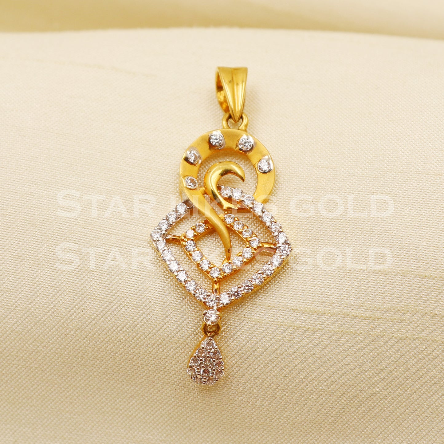 Zircon 22k Yellow Gold Handmade Pendant Jewelry, PR1179