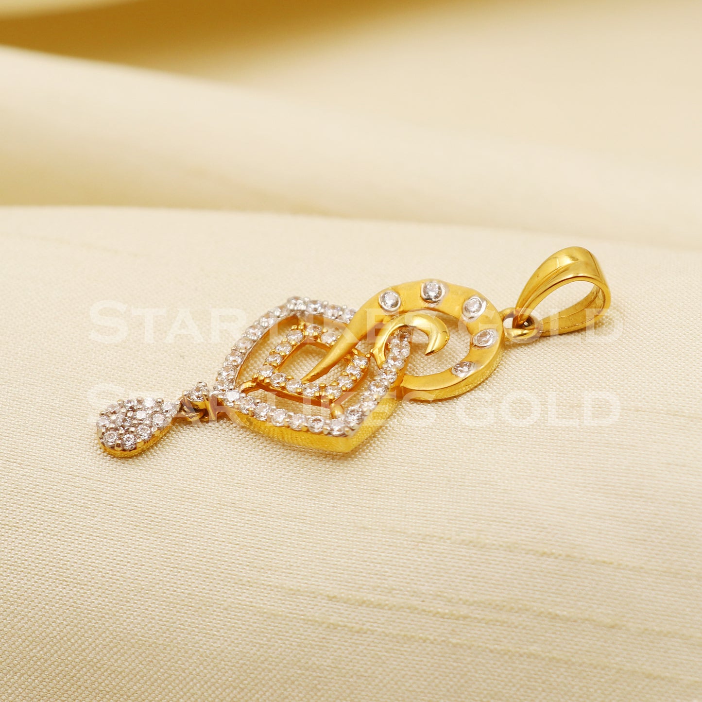 Zircon 22k Yellow Gold Handmade Pendant Jewelry, PR1179