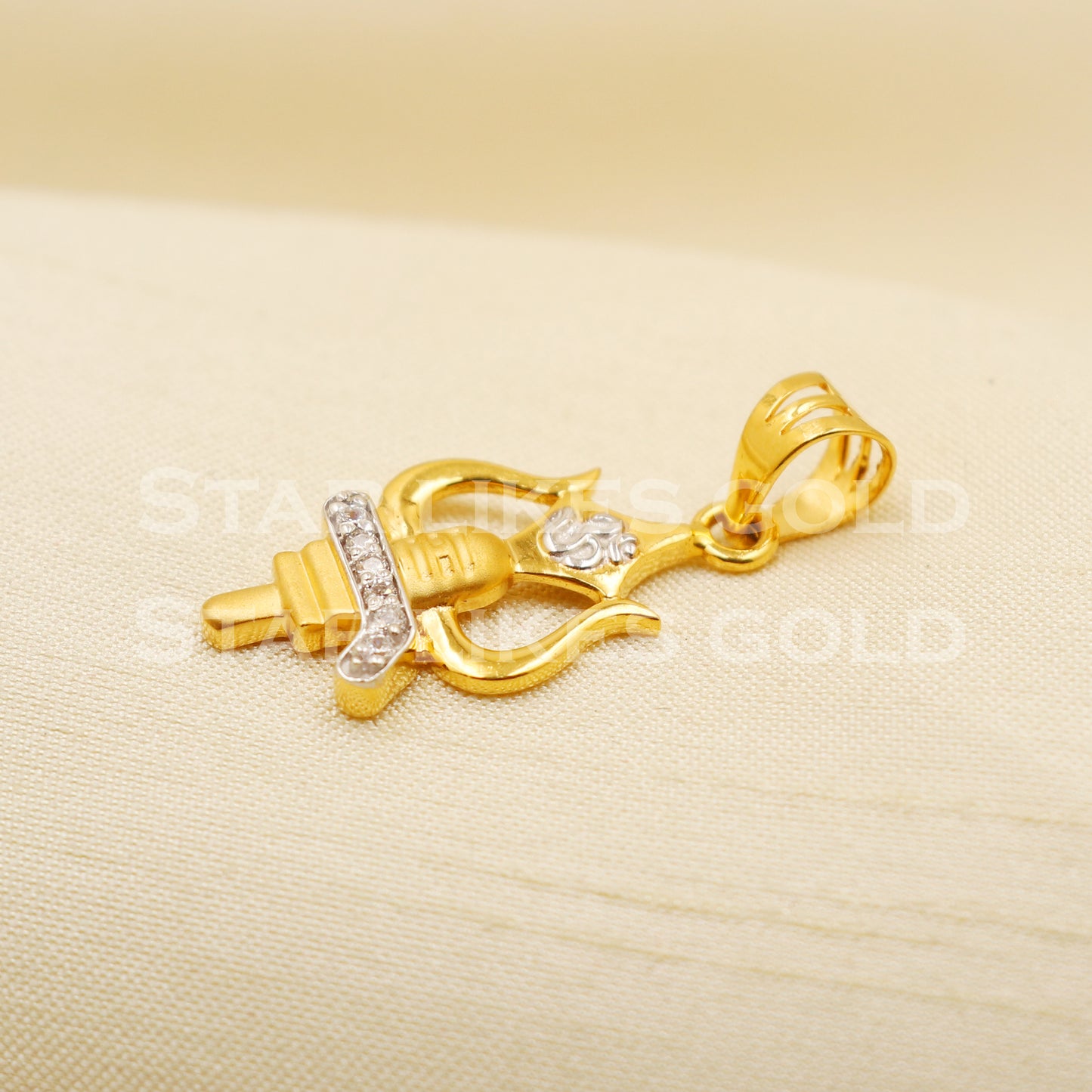 Shiva Om Trishul 22k Yellow Gold Handmade Pendant Jewelry, PR1193