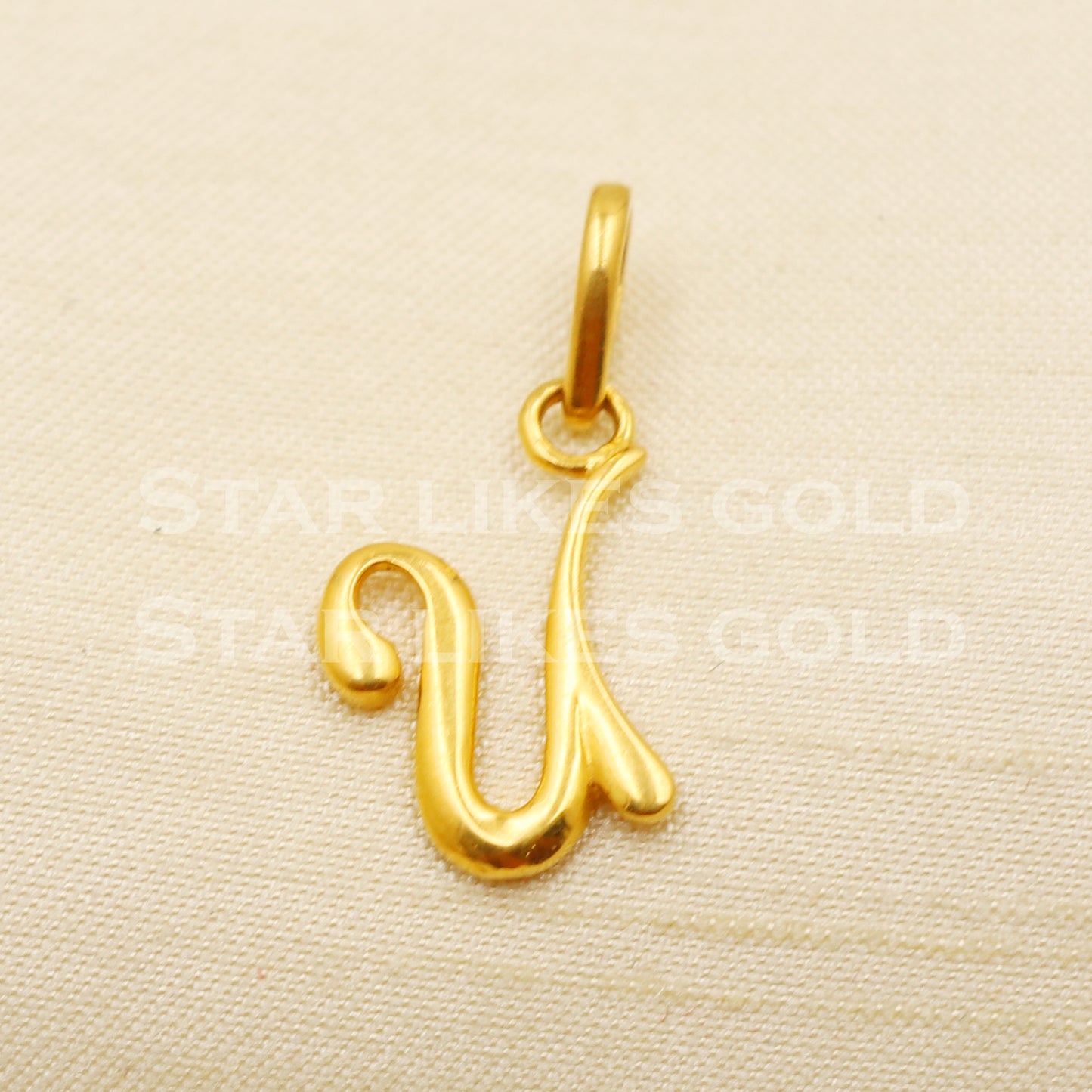 U Name Initial Zircon 22k Yellow Gold Handmade Charms Pendant light weight Jewelry, PR1199