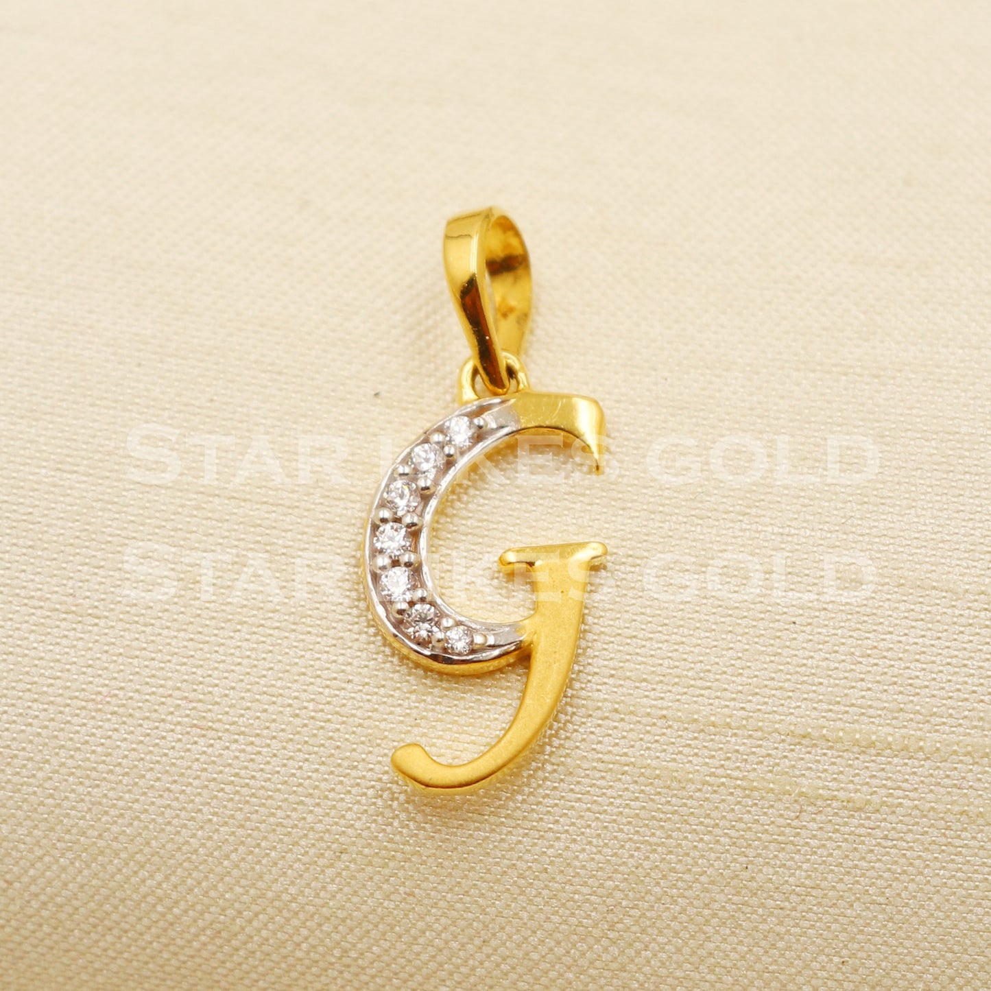 G Name Initial Zircon 18k Yellow Gold Handmade Charms Pendant light weight Jewelry, PR1200