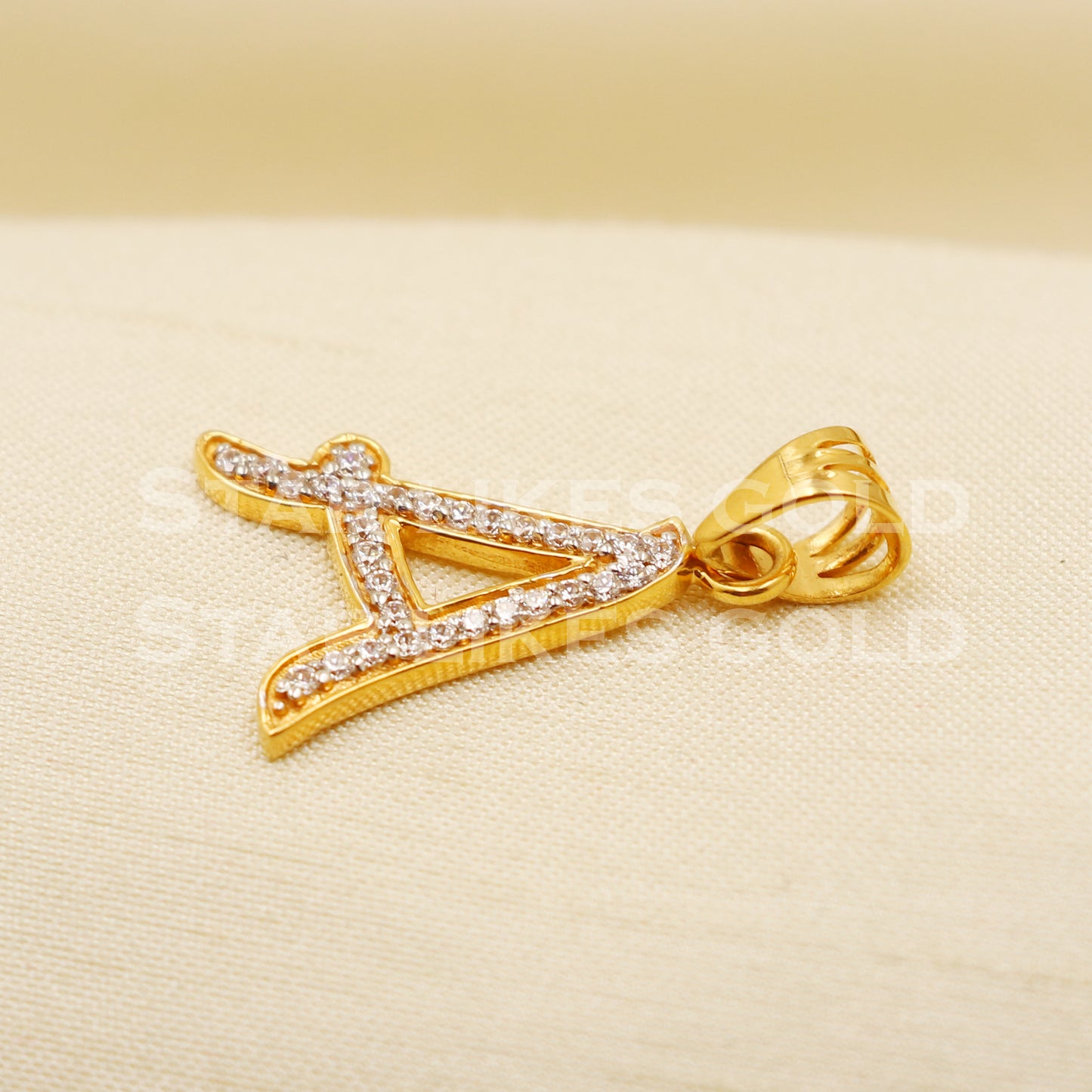 A Name Initial Zircon 22k Yellow Gold Handmade Charms Pendant light weight Jewelry, PR1202