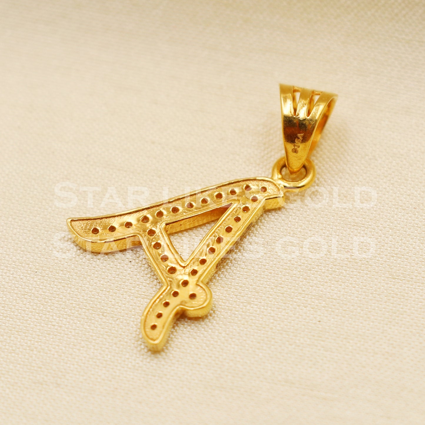 A Name Initial Zircon 22k Yellow Gold Handmade Charms Pendant light weight Jewelry, PR1202