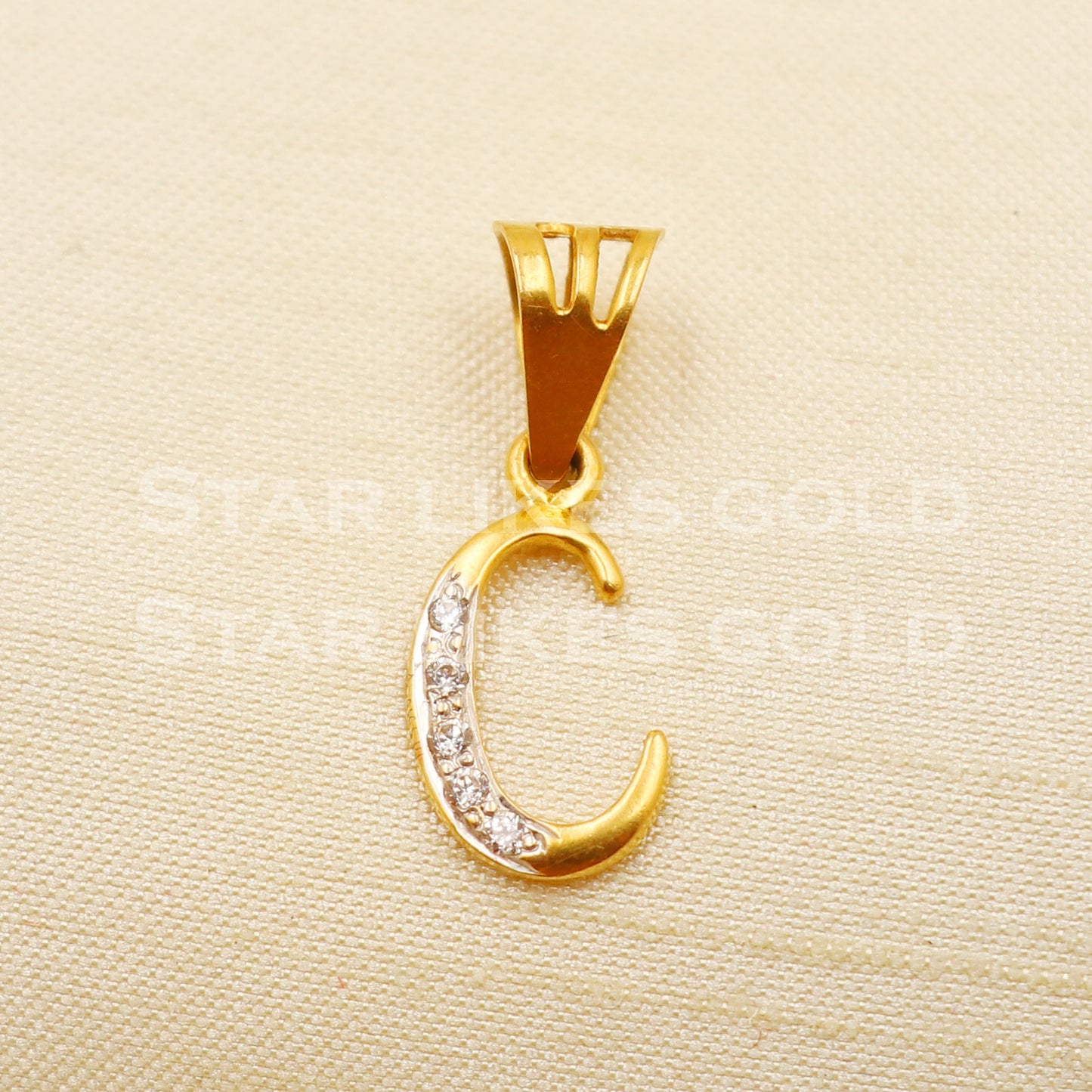 C Name Initial Zircon 22k Yellow Gold Handmade Charms Pendant light weight Jewelry, PR1204