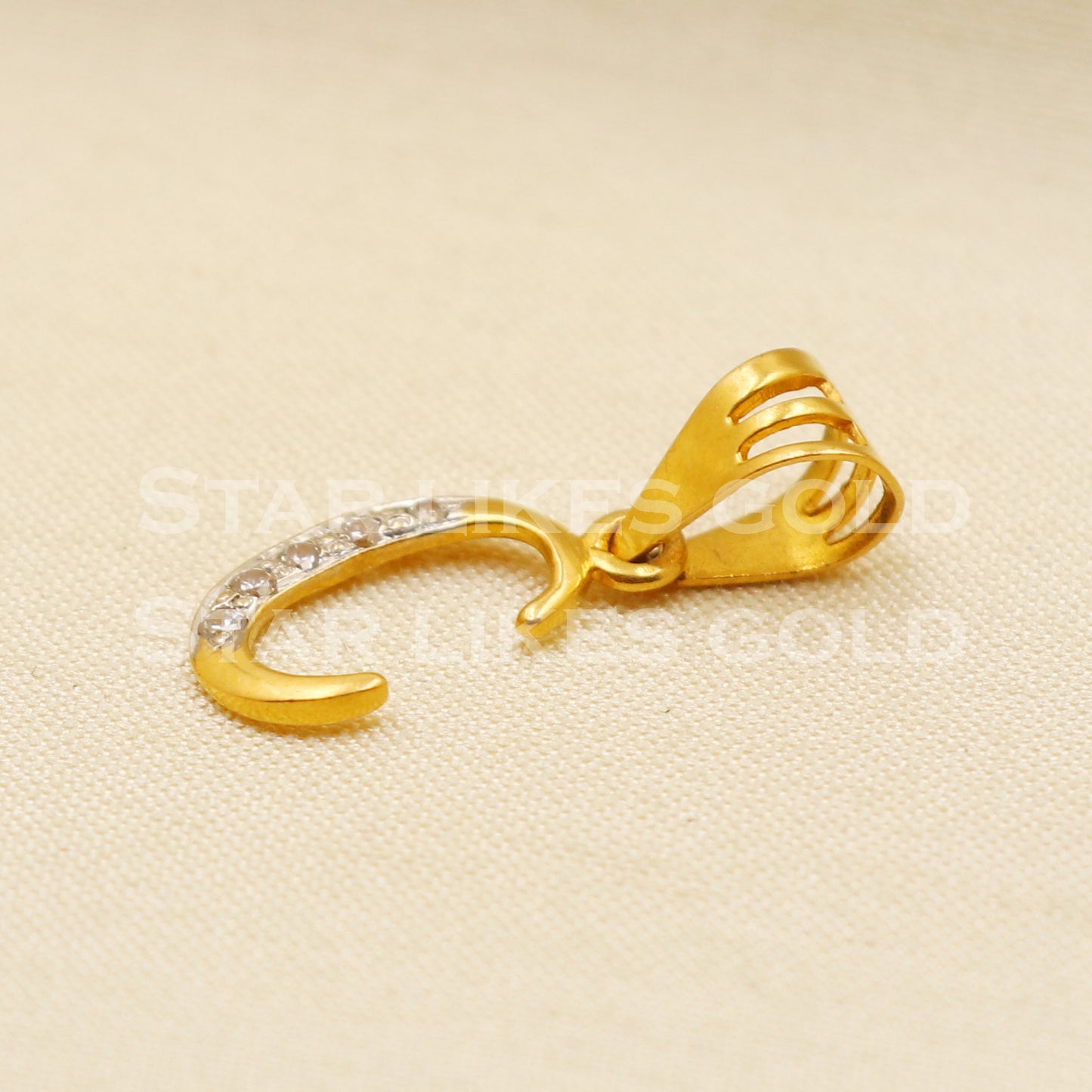 C Name Initial Zircon 22k Yellow Gold Handmade Charms Pendant light weight Jewelry, PR1204