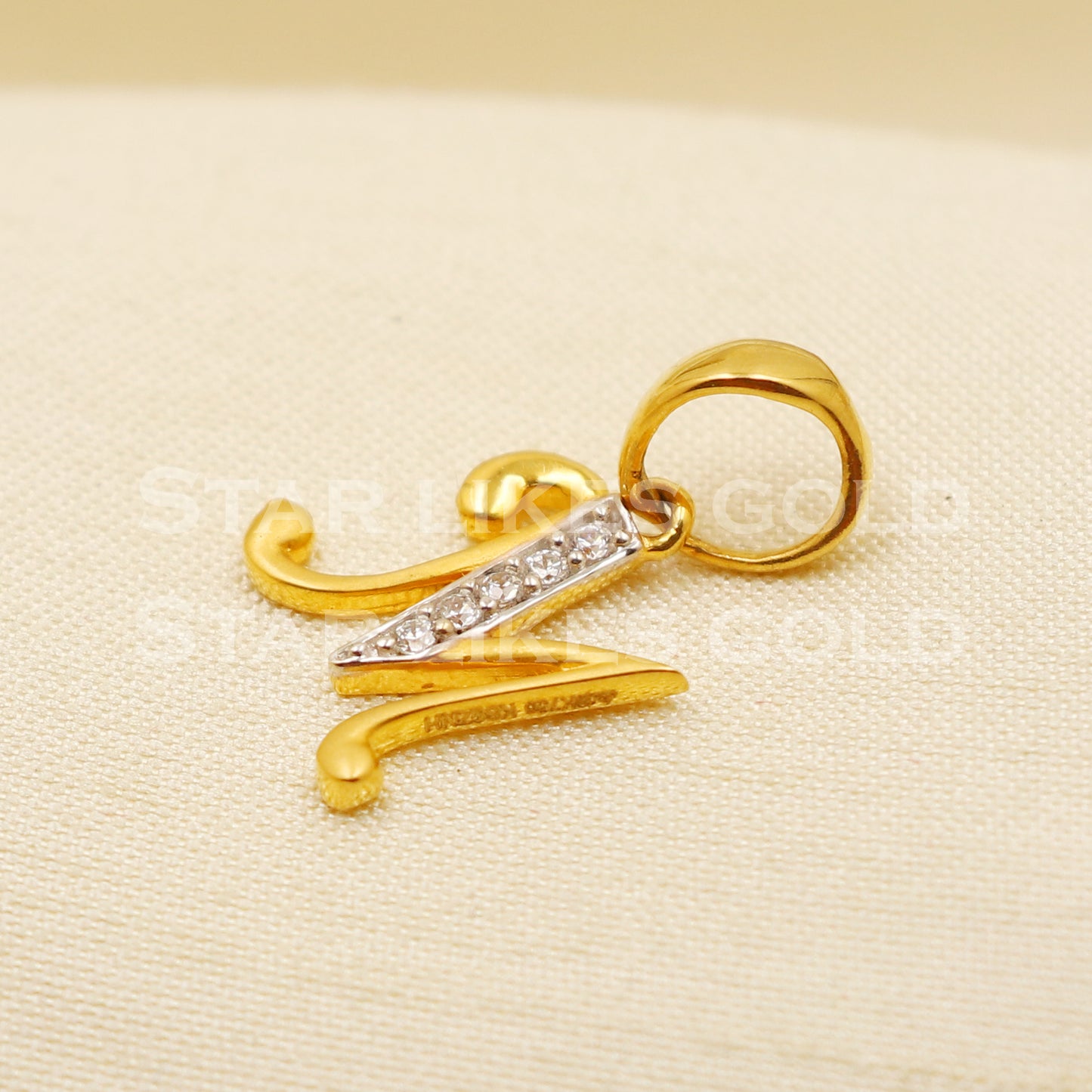 M Name Initial Zircon 18k Yellow Gold Handmade Charms Pendant light weight Jewelry, PR1205
