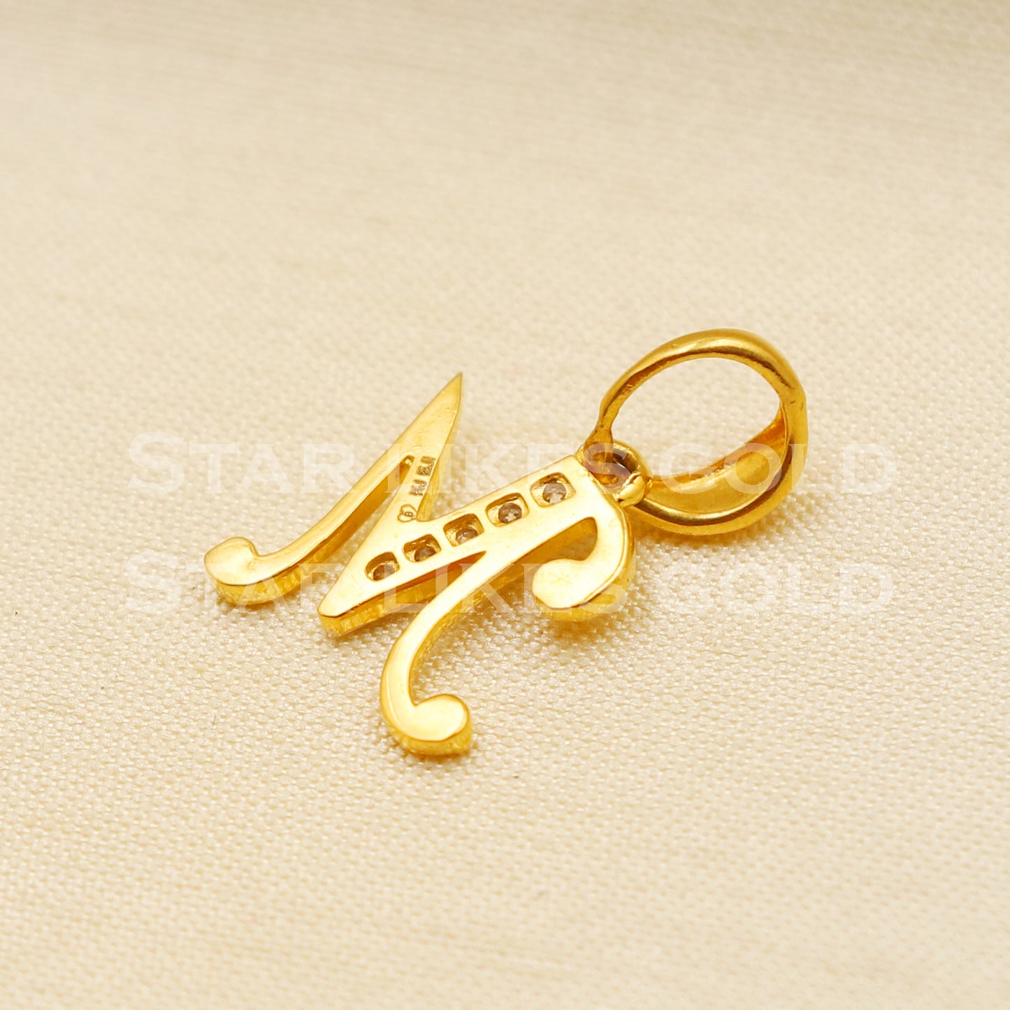 M Name Initial Zircon 18k Yellow Gold Handmade Charms Pendant light weight Jewelry, PR1205