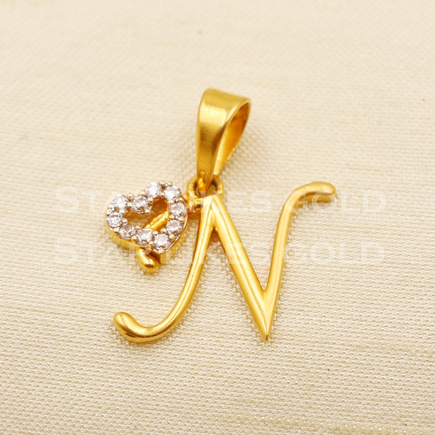 N Name Initial Zircon 22k Yellow Gold Handmade Charms Pendant light weight Jewelry, PR1206