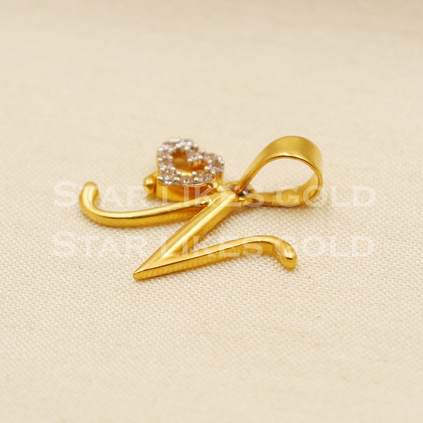 N Name Initial Zircon 22k Yellow Gold Handmade Charms Pendant light weight Jewelry, PR1206