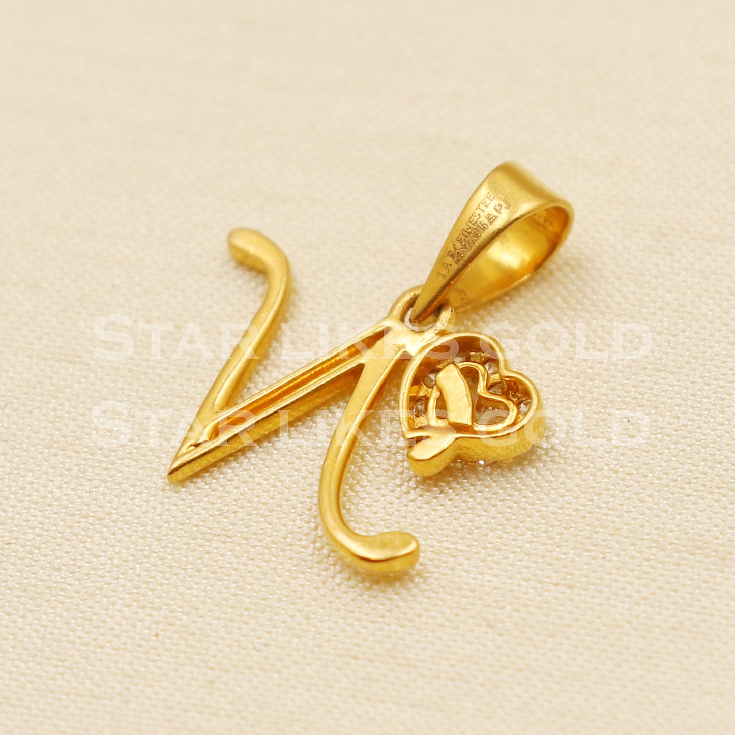 N Name Initial Zircon 22k Yellow Gold Handmade Charms Pendant light weight Jewelry, PR1206
