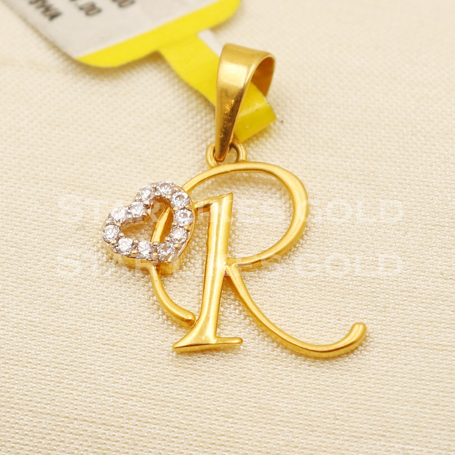R Name Initial Zircon 22k Yellow Gold Handmade Charms Pendant light weight Jewelry, PR1207