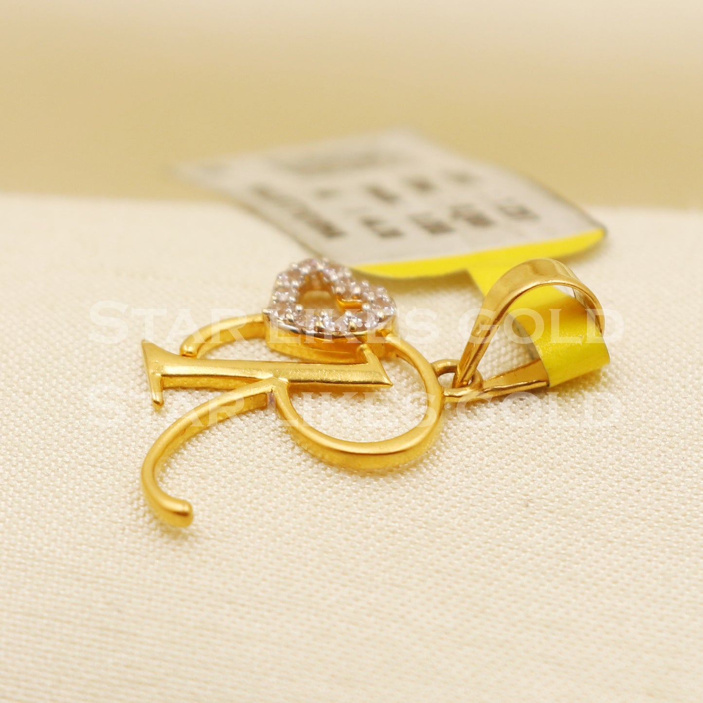 R Name Initial Zircon 22k Yellow Gold Handmade Charms Pendant light weight Jewelry, PR1207