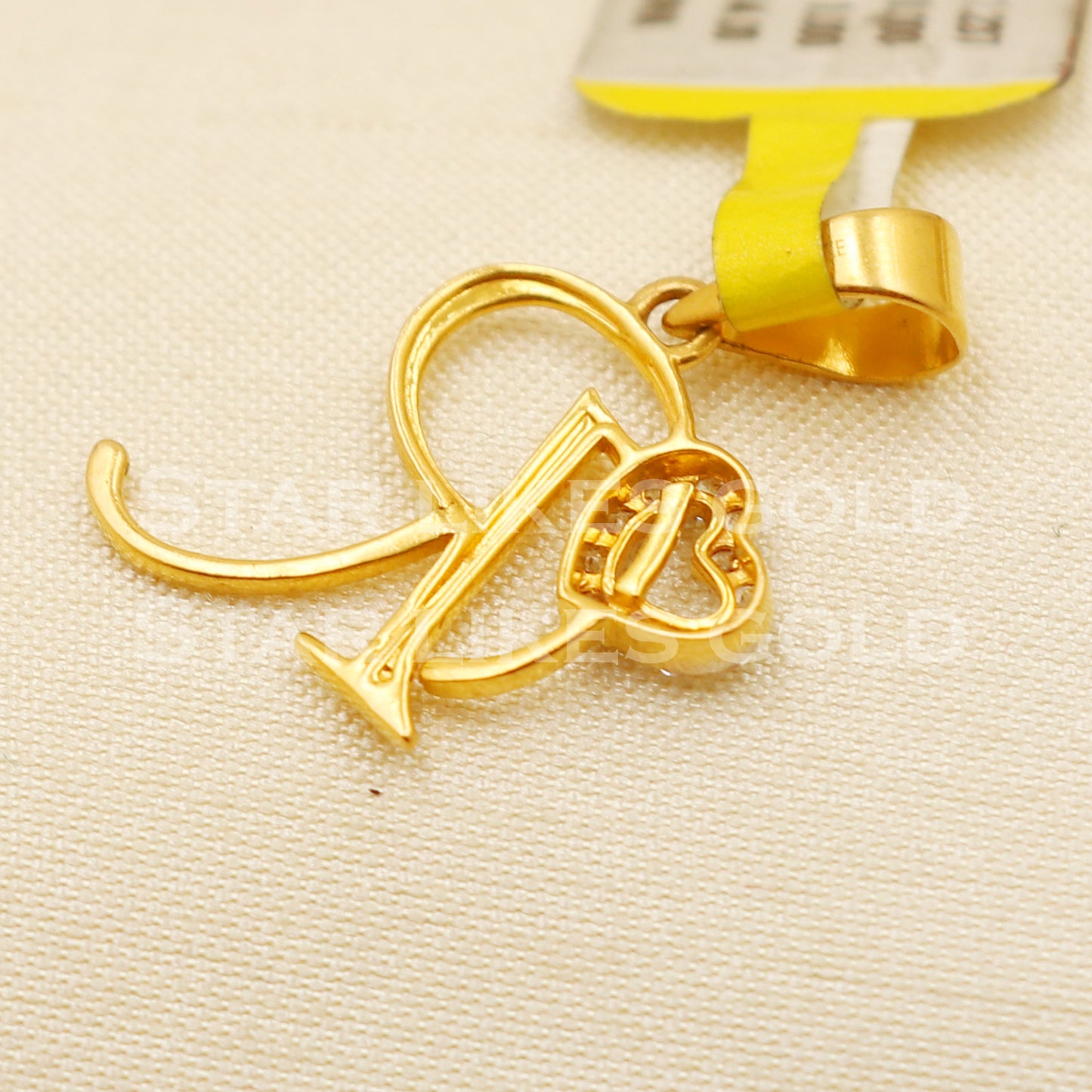R Name Initial Zircon 22k Yellow Gold Handmade Charms Pendant light weight Jewelry, PR1207