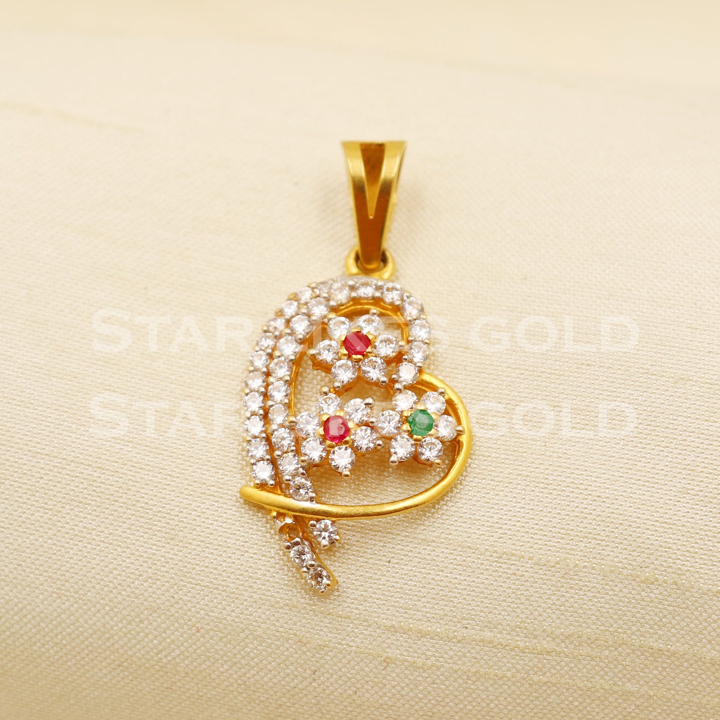 Zircons 22k Yellow Gold Handmade Pendant light weight Jewelry, PR1211