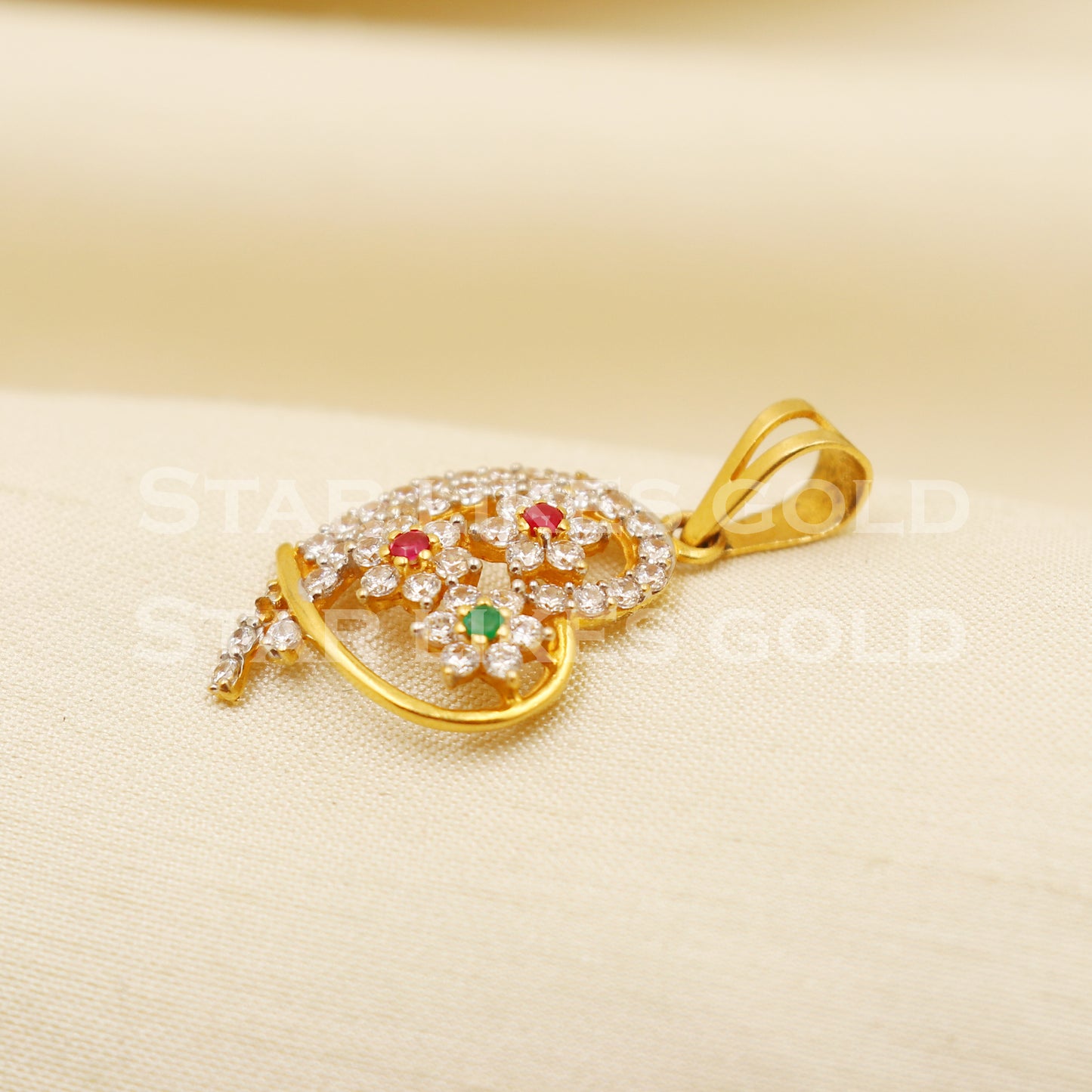 Zircons 22k Yellow Gold Handmade Pendant light weight Jewelry, PR1211