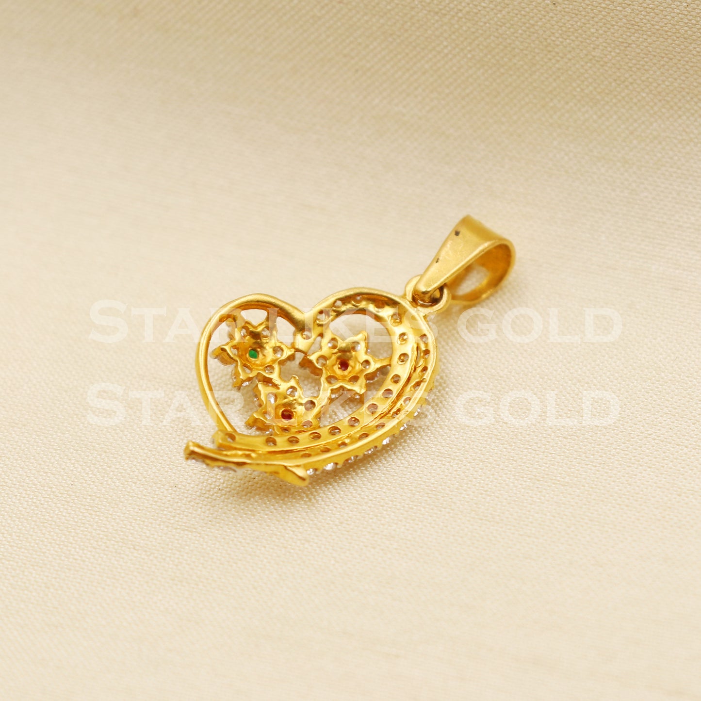 Zircons 22k Yellow Gold Handmade Pendant light weight Jewelry, PR1211