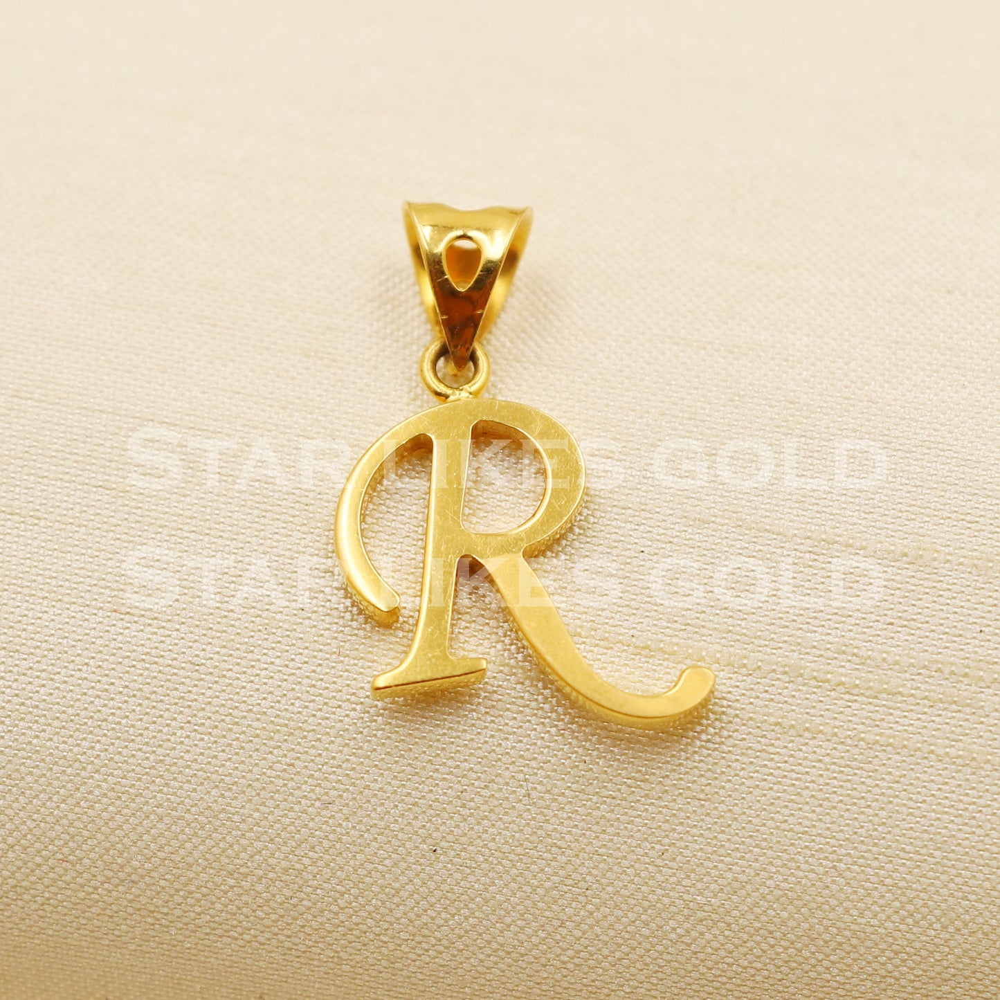 R Name Initial 22k Yellow Gold Handmade Charms Pendant light weight Jewelry, PR1220