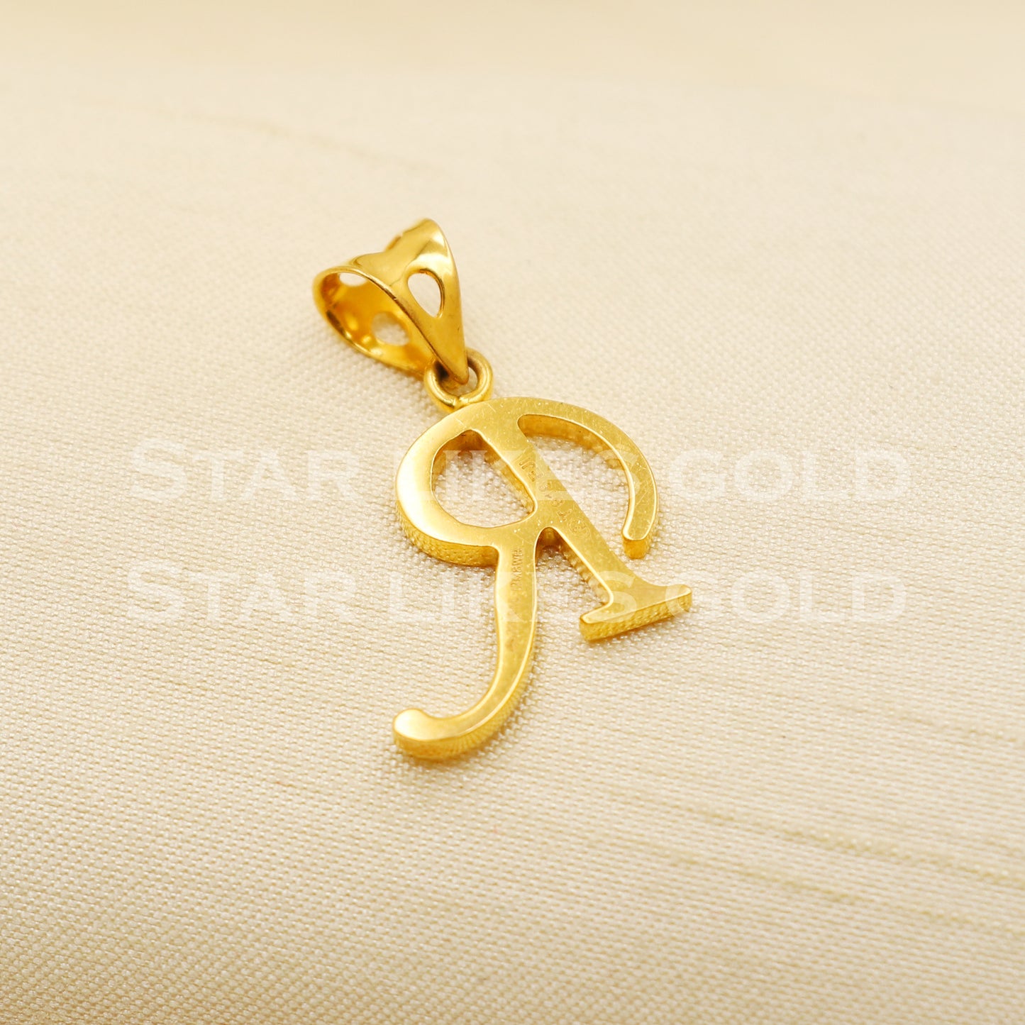 R Name Initial 22k Yellow Gold Handmade Charms Pendant light weight Jewelry, PR1220