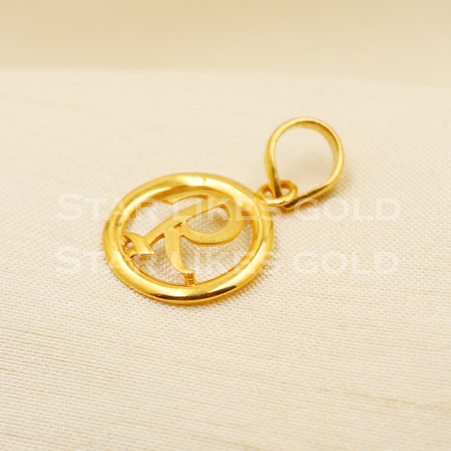 R Name Initial 22k Yellow Gold Handmade Charms Pendant light weight Jewelry, PR1221
