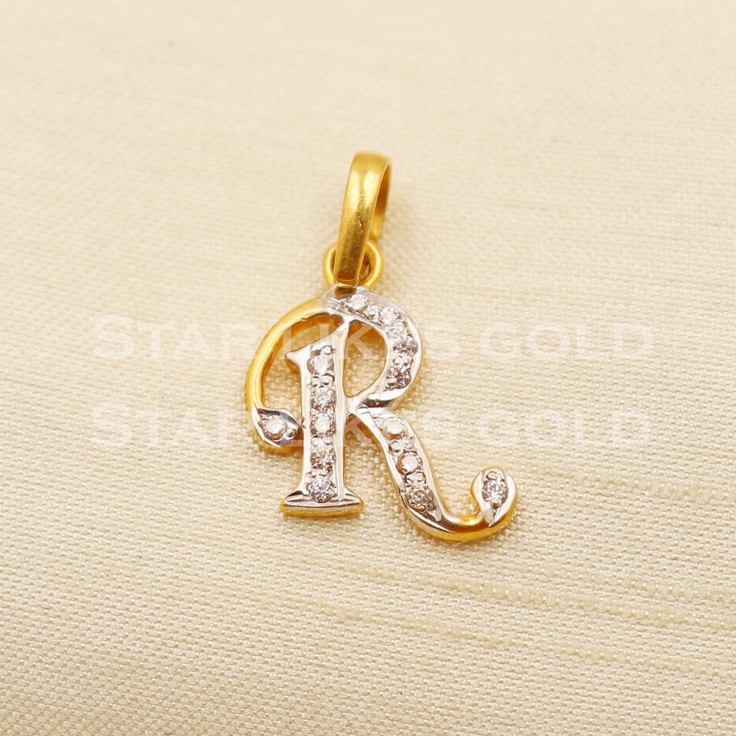 R Alphabet Initial 22k Yellow Gold Handmade Charms Pendant light weight Jewelry, PR1224