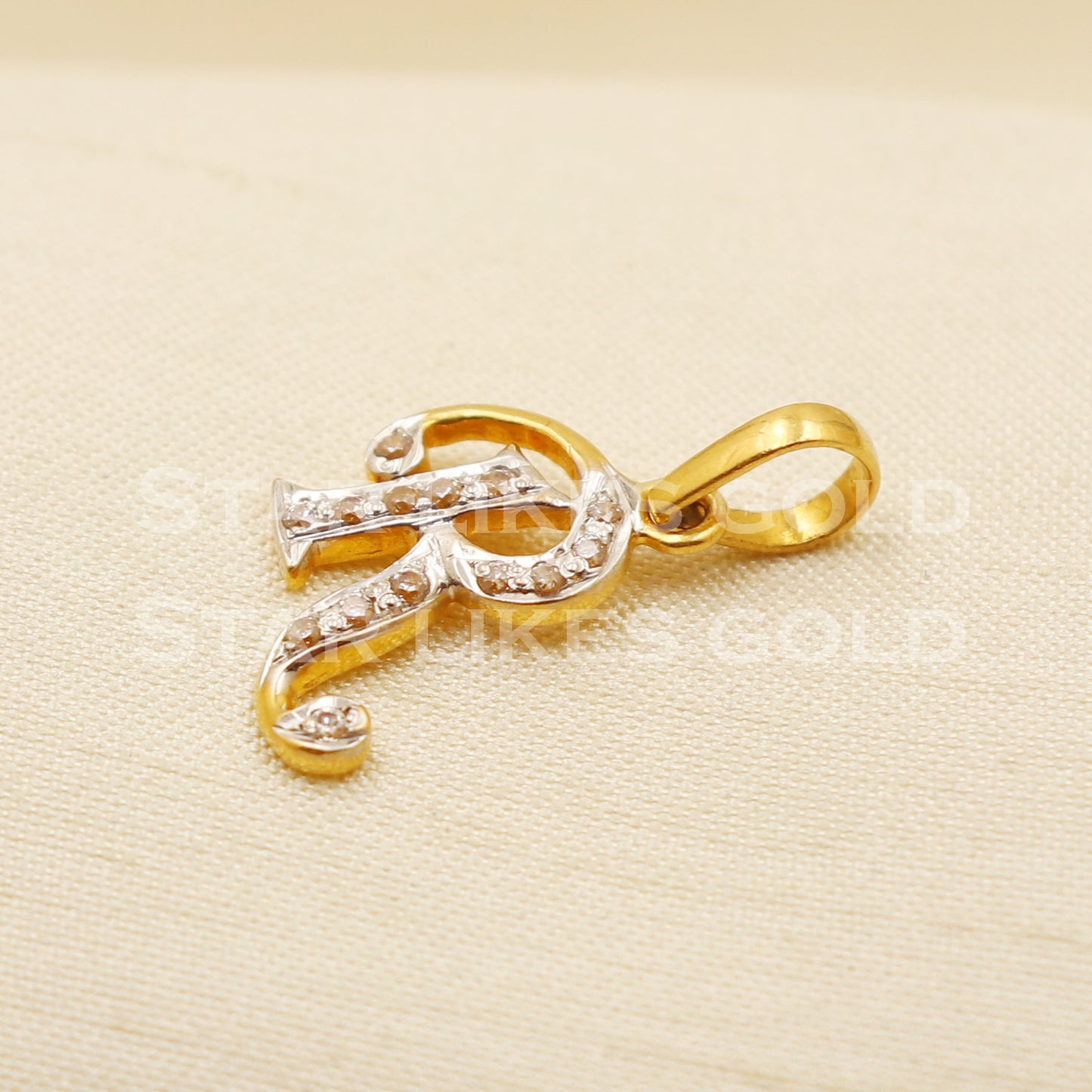 R Alphabet Initial 22k Yellow Gold Handmade Charms Pendant light weight Jewelry, PR1224
