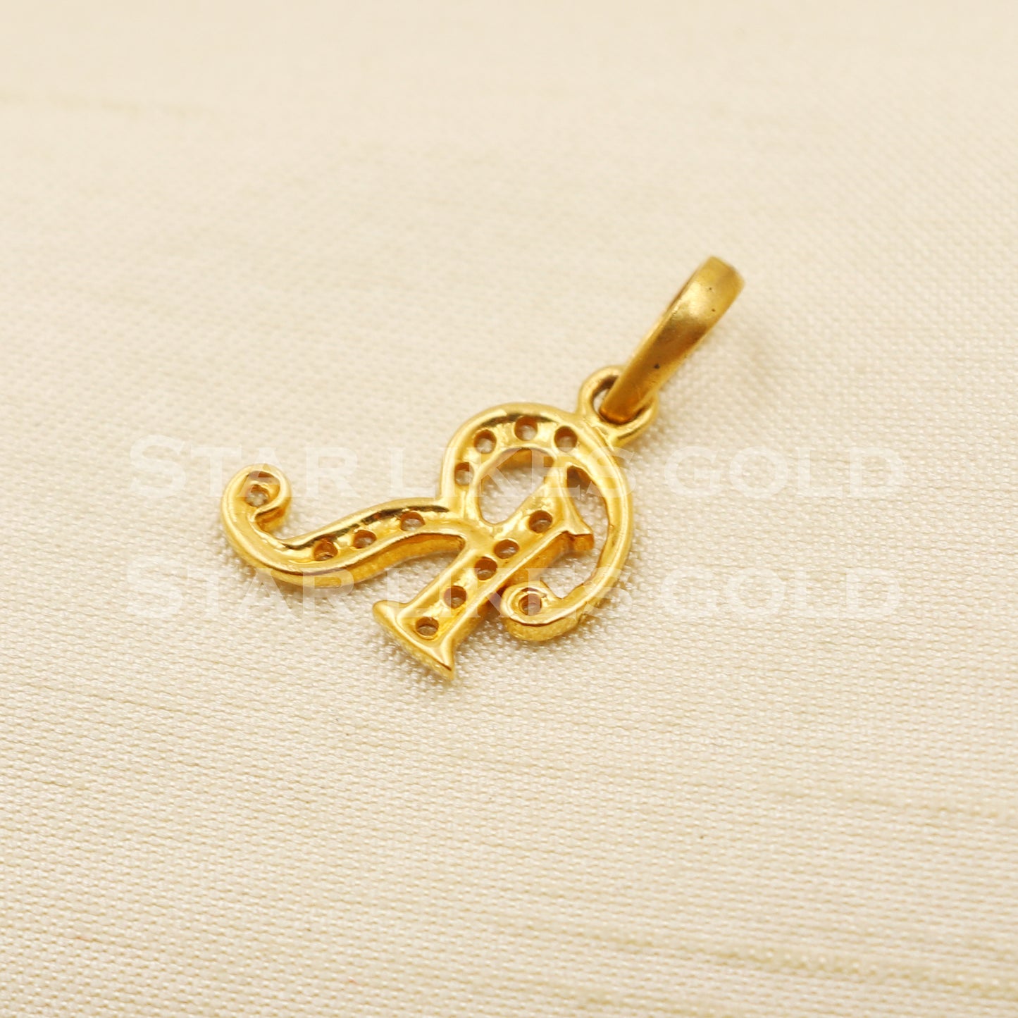 R Alphabet Initial 22k Yellow Gold Handmade Charms Pendant light weight Jewelry, PR1224