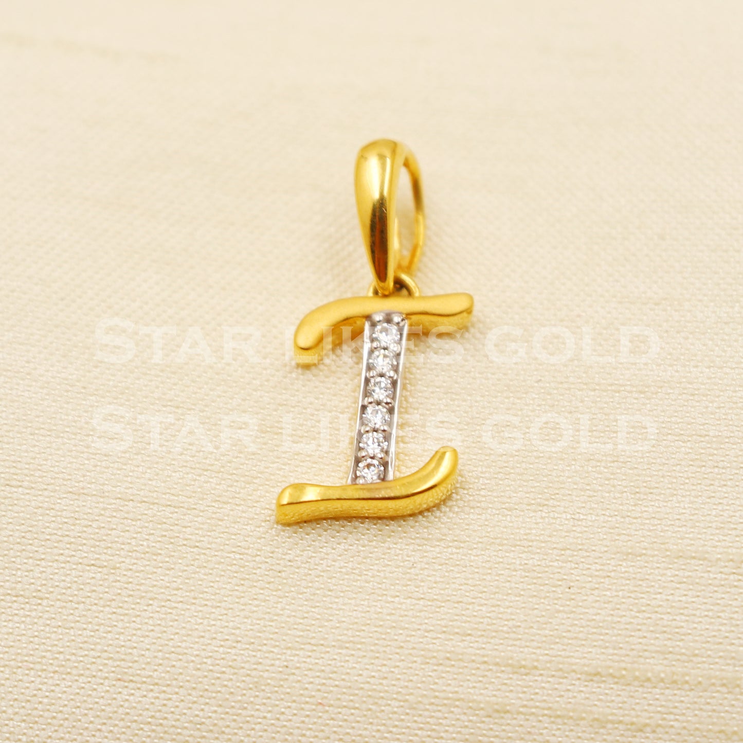 I Alphabet Initial 18k Yellow Gold Handmade Charms Pendant light weight Jewelry, PR1225