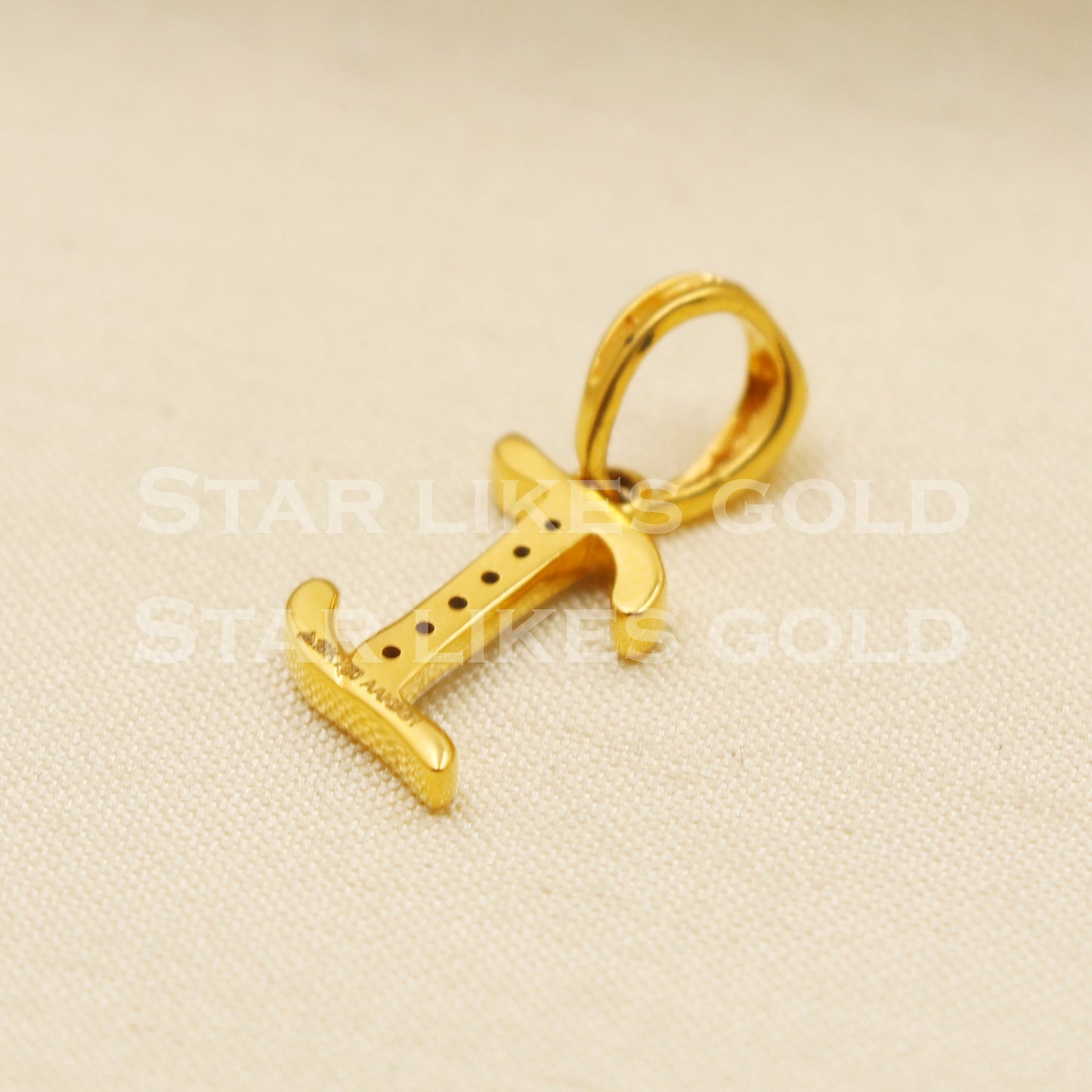 I Alphabet Initial 18k Yellow Gold Handmade Charms Pendant light weight Jewelry, PR1225