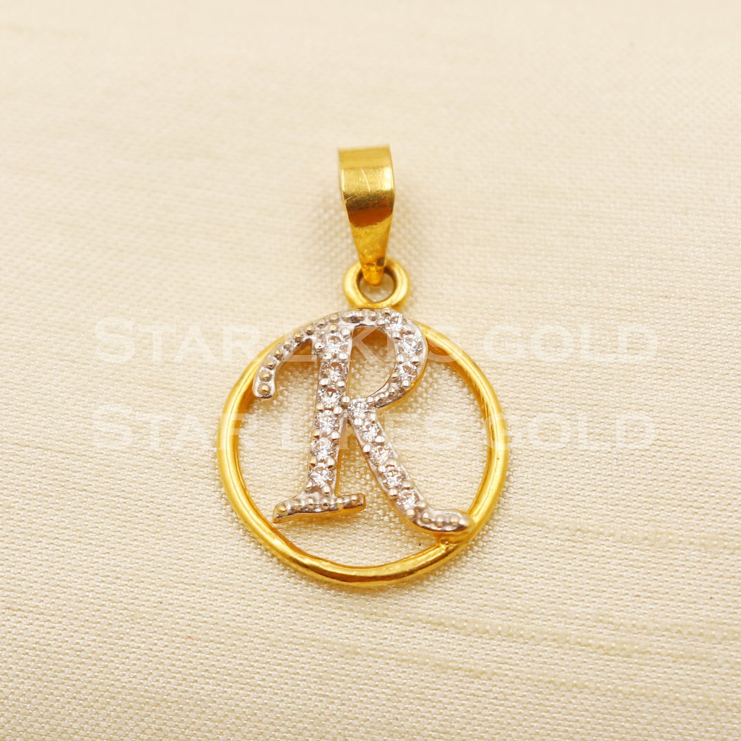 R Alphabet Initial 22k Yellow Gold Handmade Charms Pendant light weight Jewelry, PR1226