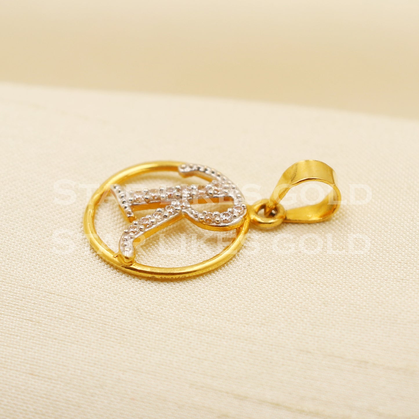 R Alphabet Initial 22k Yellow Gold Handmade Charms Pendant light weight Jewelry, PR1226
