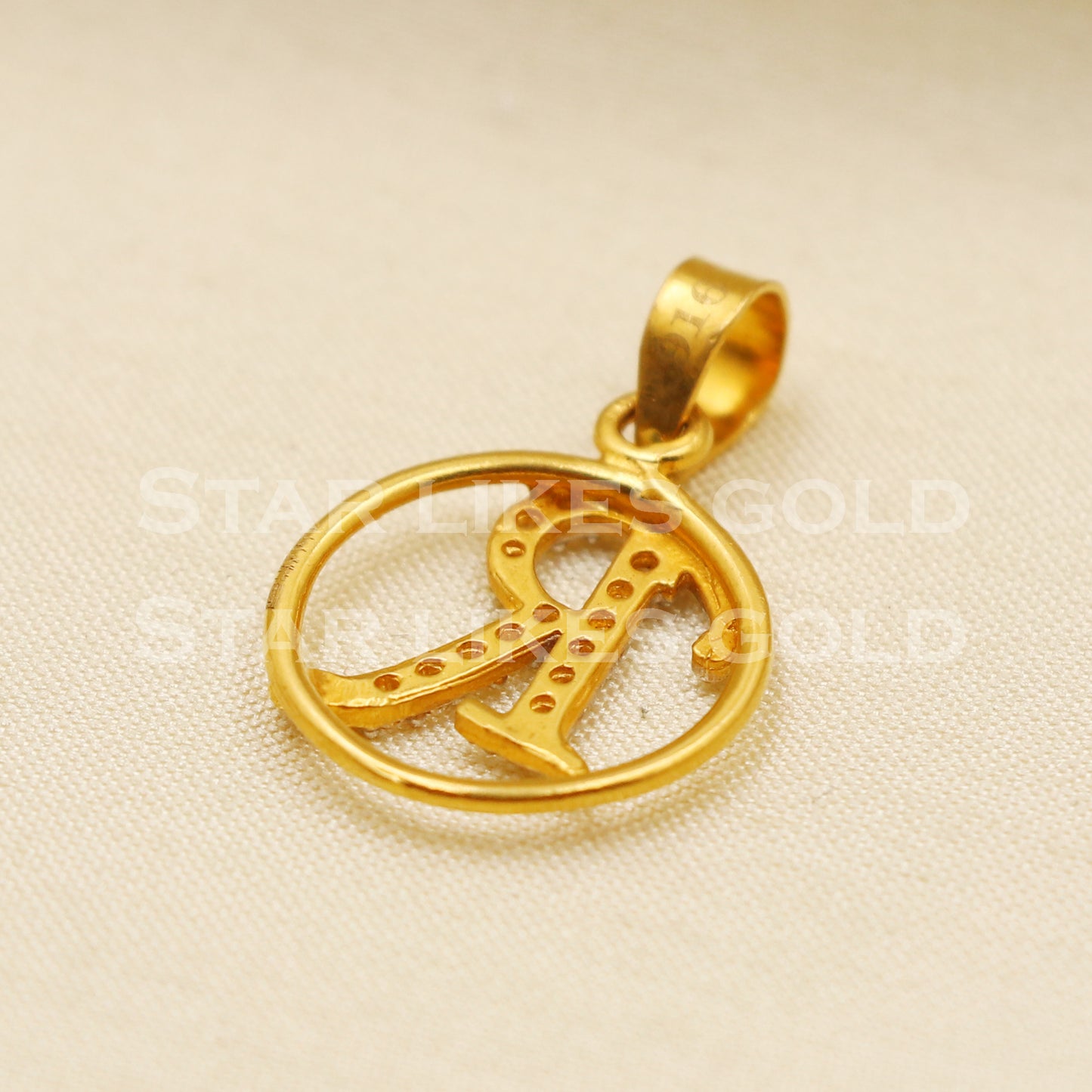 R Alphabet Initial 22k Yellow Gold Handmade Charms Pendant light weight Jewelry, PR1226