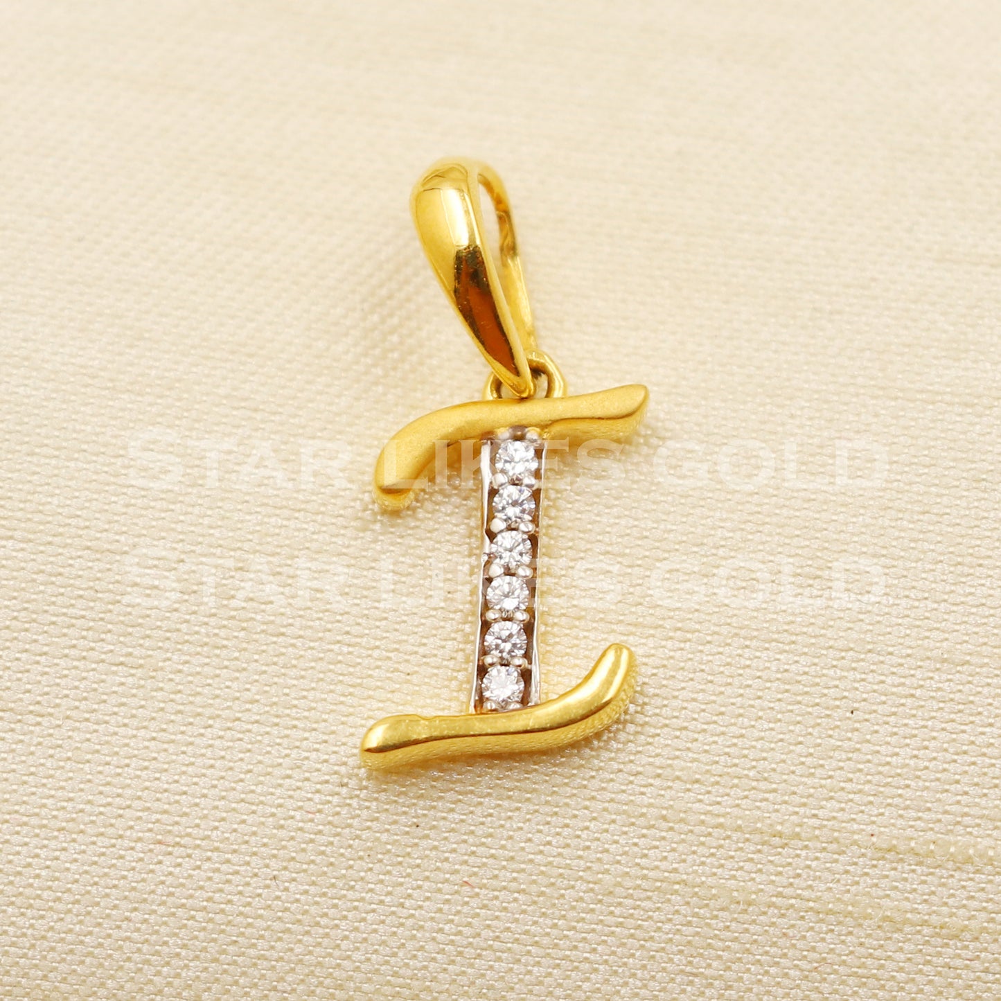 I Alphabet Initial 18k Yellow Gold Handmade Charms Pendant light weight Jewelry, PR1229