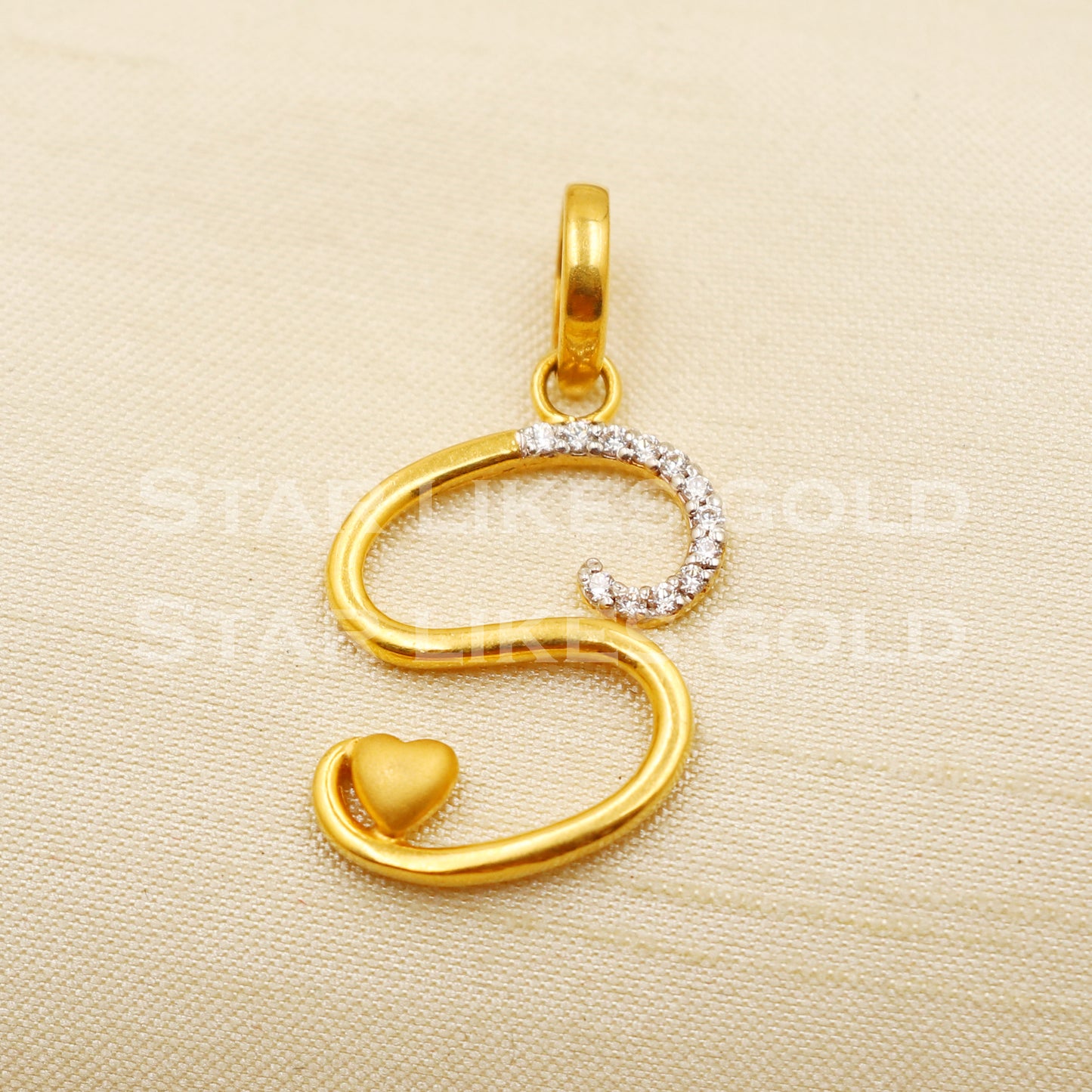 S Alphabet Initial 22k Yellow Gold Handmade Charms Pendant light weight Jewelry, PR1230
