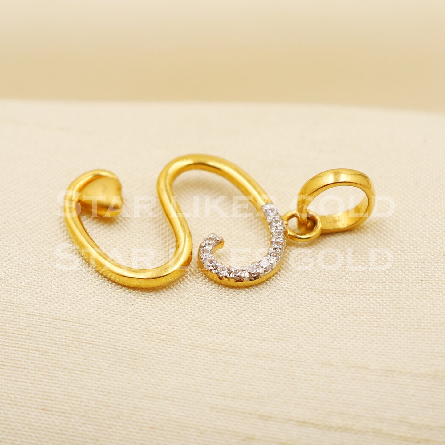 S Alphabet Initial 22k Yellow Gold Handmade Charms Pendant light weight Jewelry, PR1230