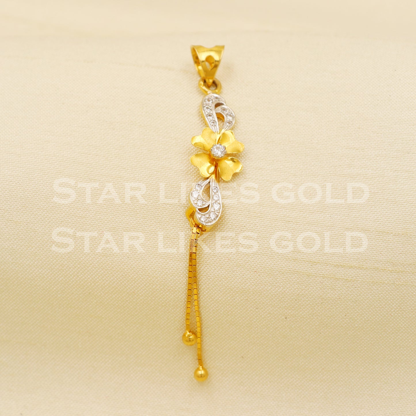 Flower Zircons 18k Yellow Gold Handmade Long Pendant Jewelry, PR1246