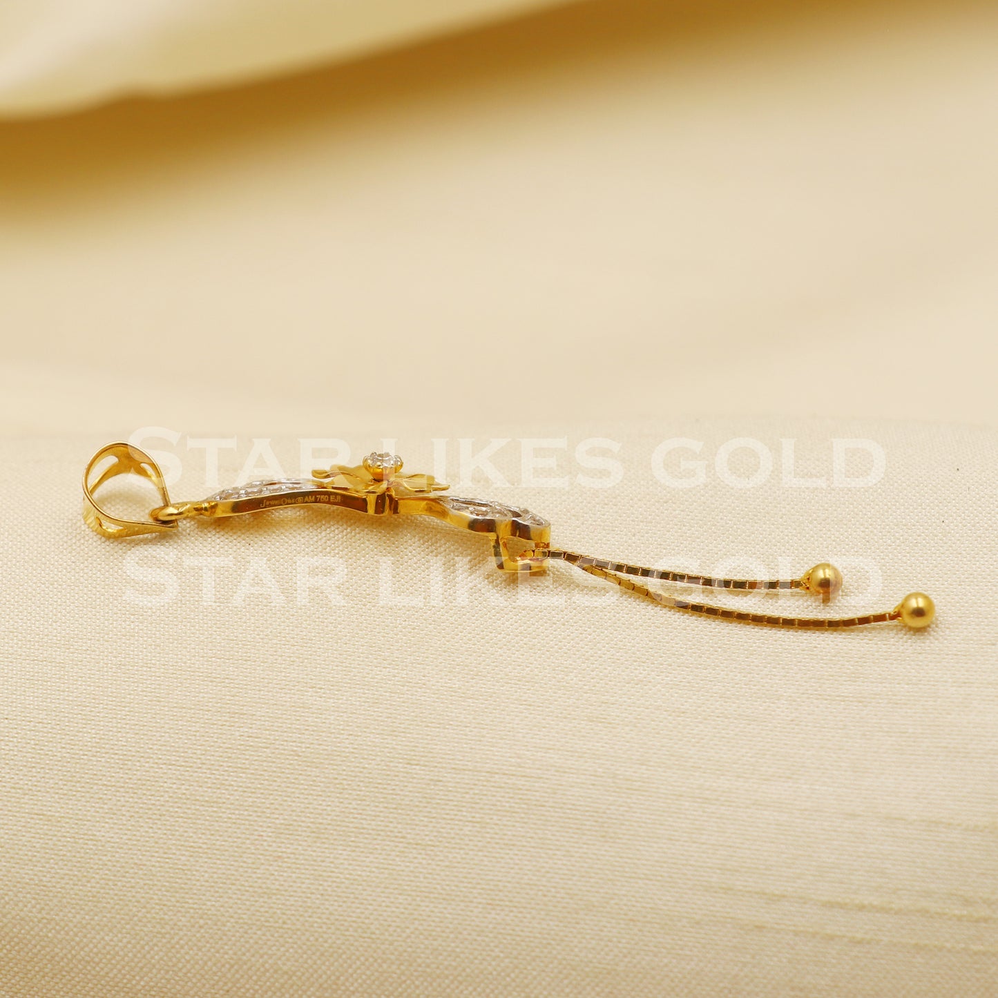 Flower Zircons 18k Yellow Gold Handmade Long Pendant Jewelry, PR1246
