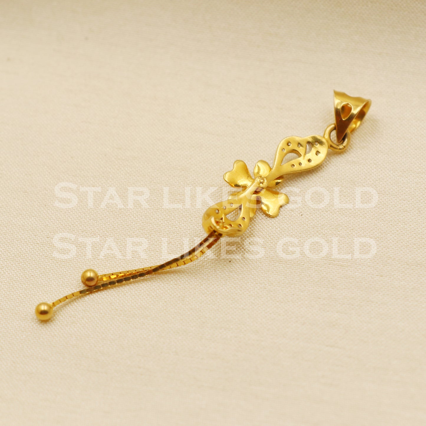 Flower Zircons 18k Yellow Gold Handmade Long Pendant Jewelry, PR1246